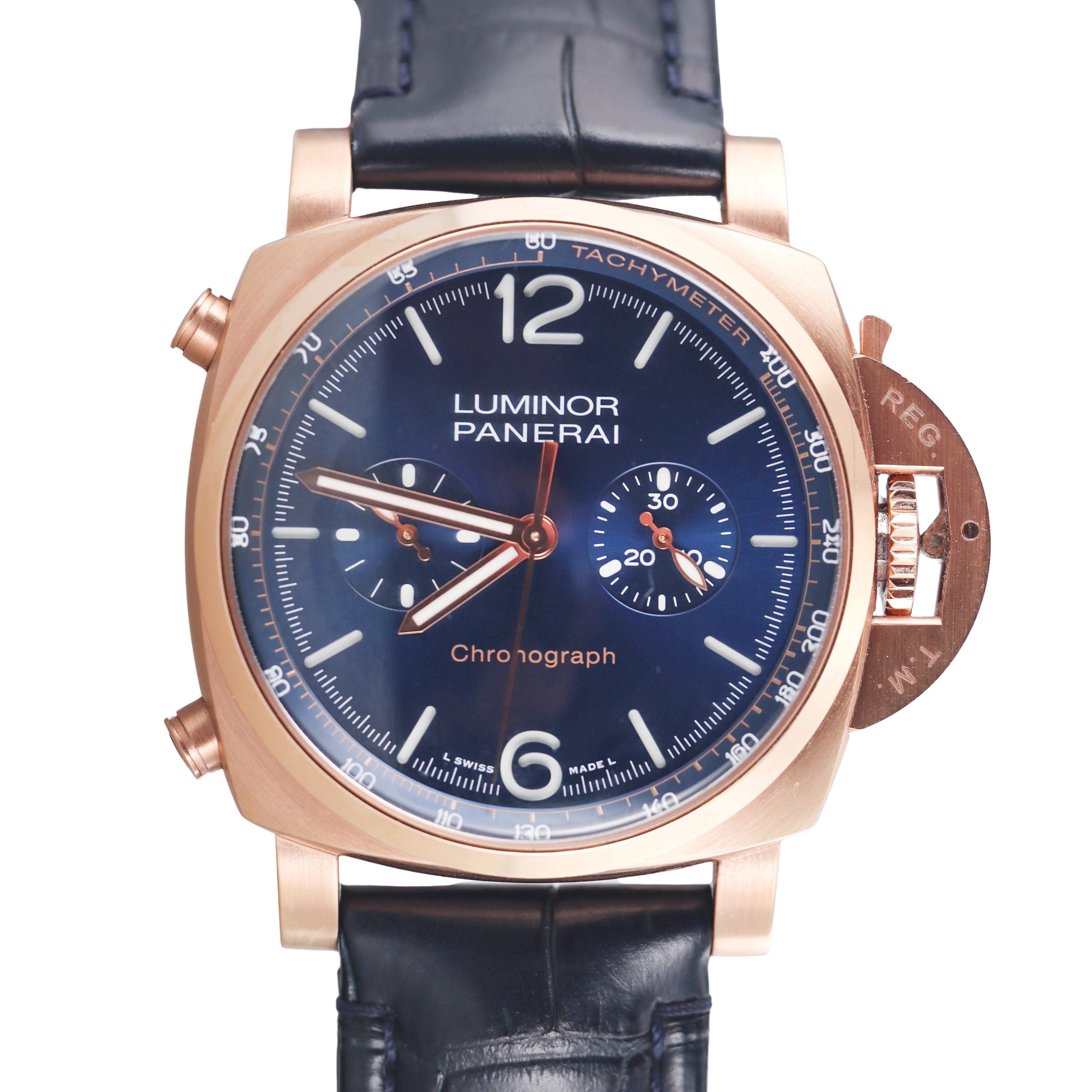 Panerai Goldtech Luminor 44mm Chronograph Rose Gold Watch PAM01111