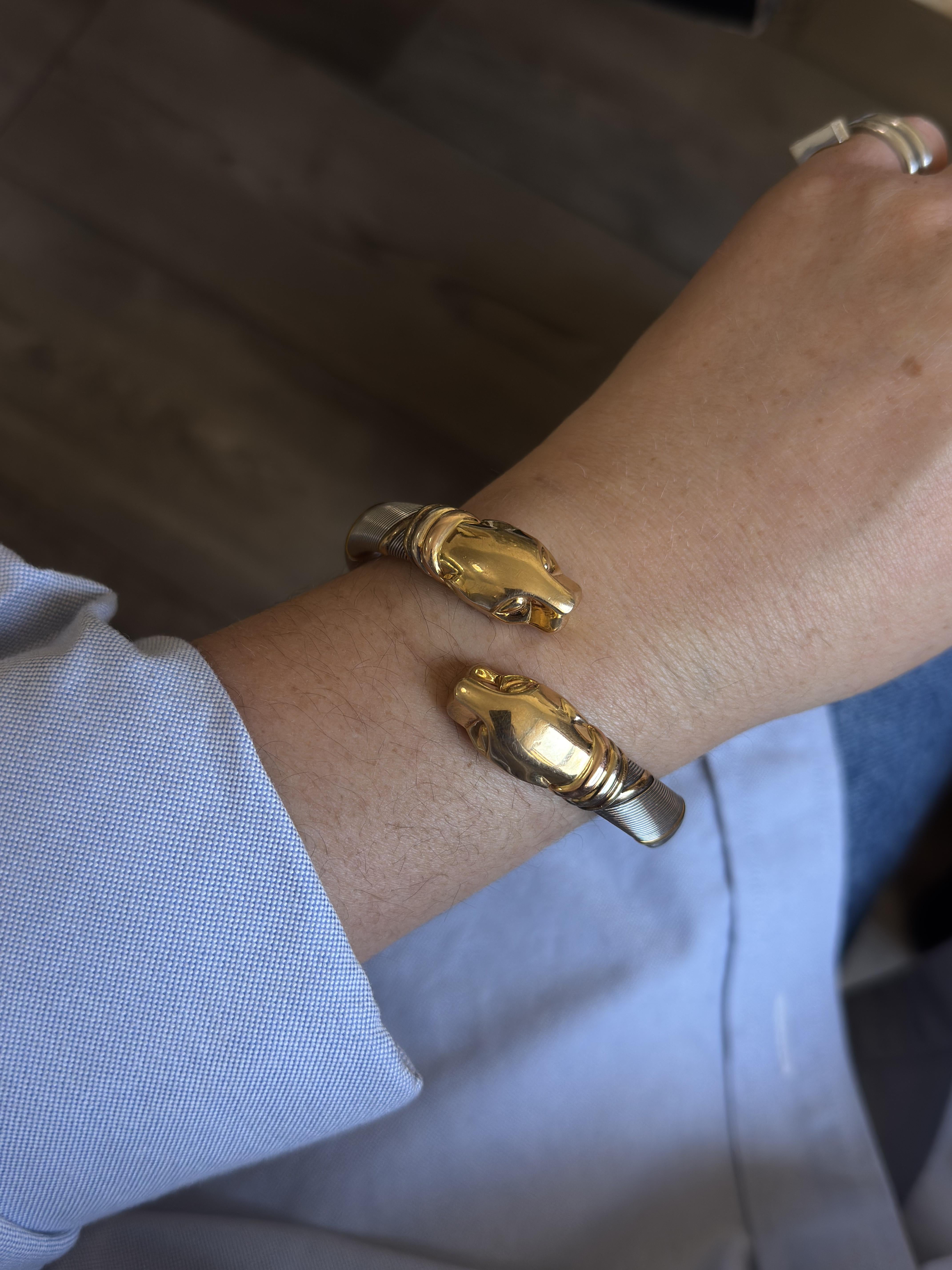 Vintage Cartier Panthere Gold Steel Bypass Bracelet