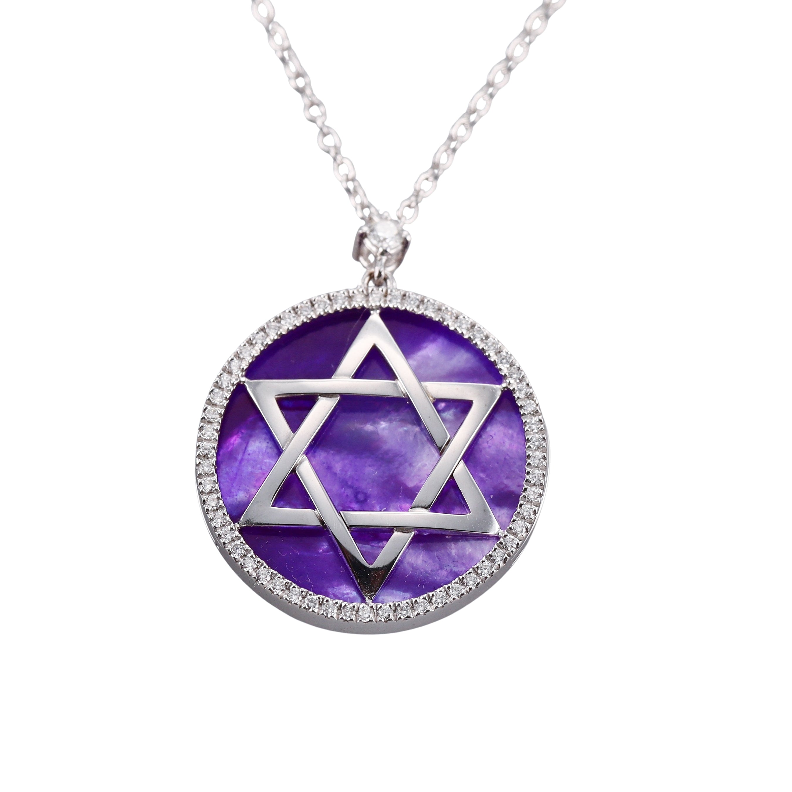 White Gold Diamond Interchangeable MOP Star of David Pendant Necklace