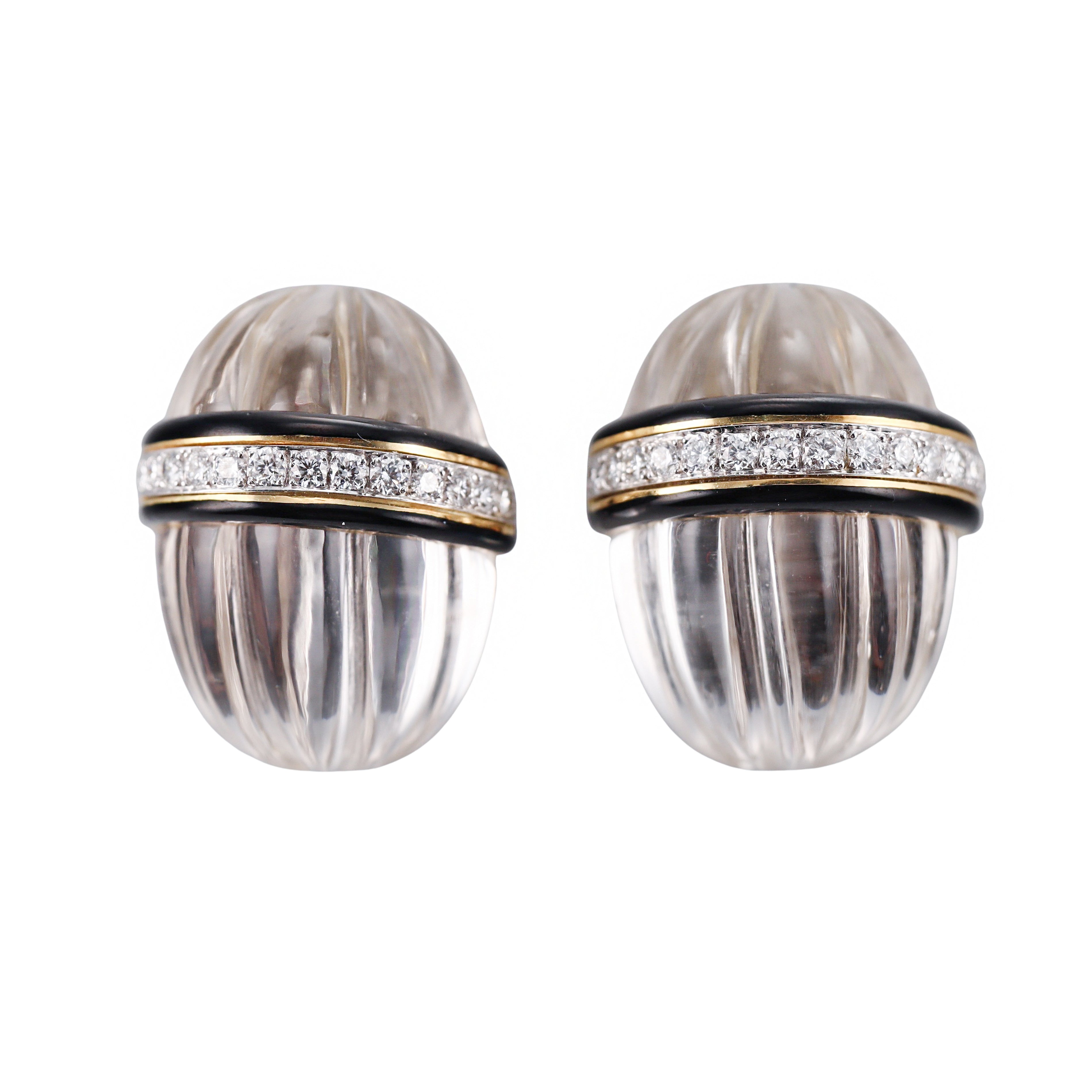 David Webb Carved Crystal Diamond Enamel Gold Platinum Earrings