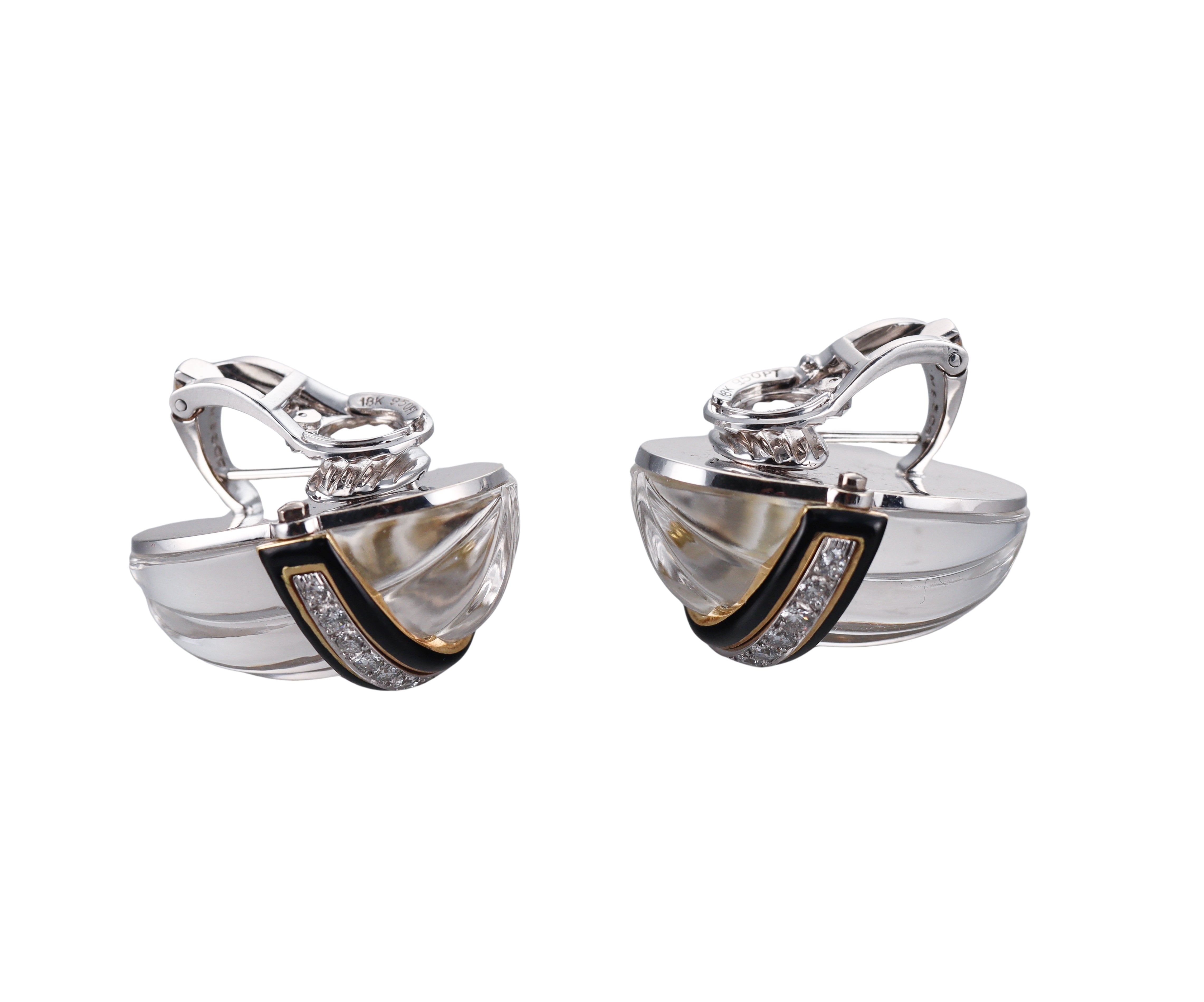David Webb Carved Crystal Diamond Enamel Gold Platinum Earrings