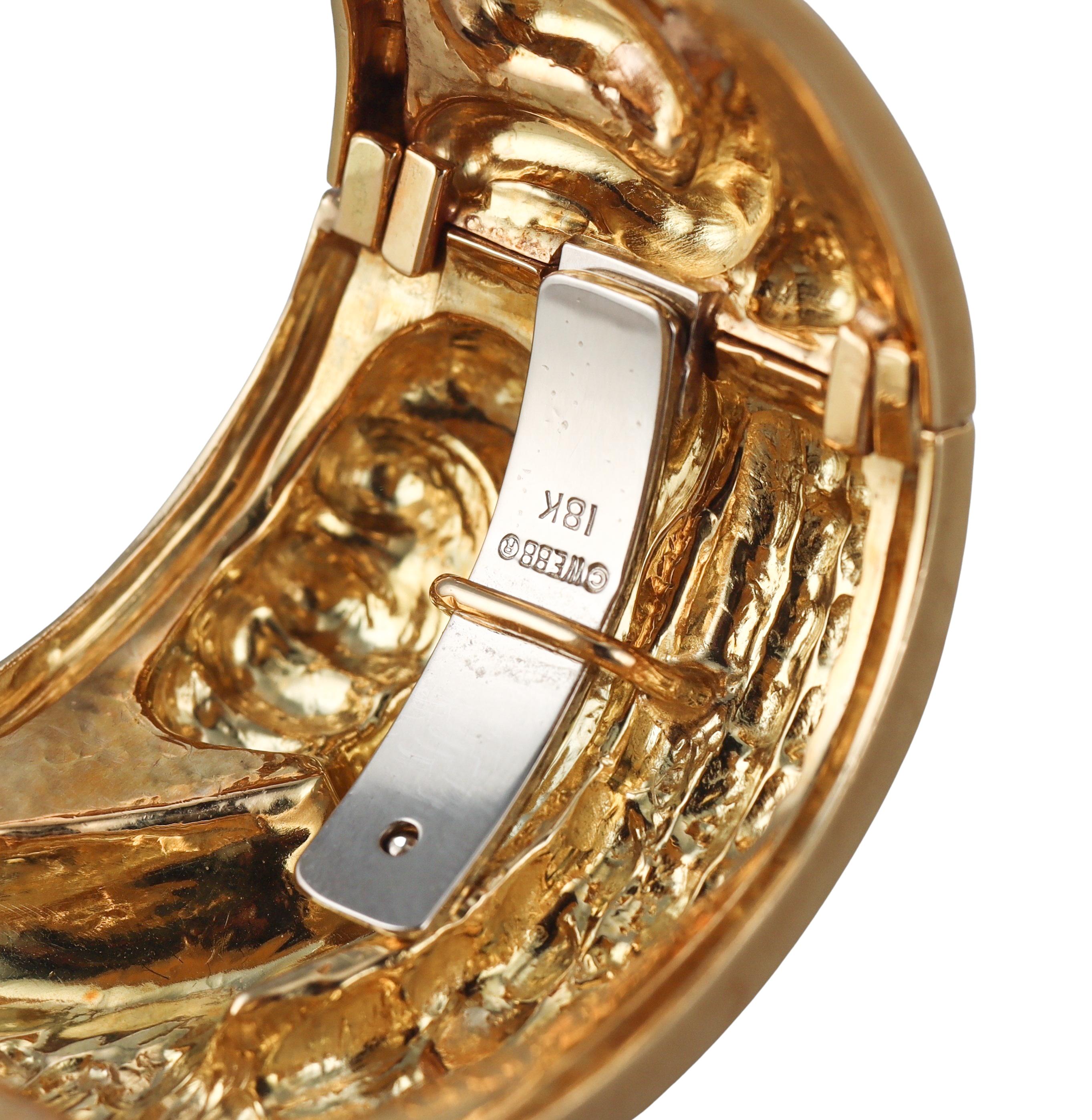 David Webb Gold Ruby Repousse Griffin Cuff Bracelet