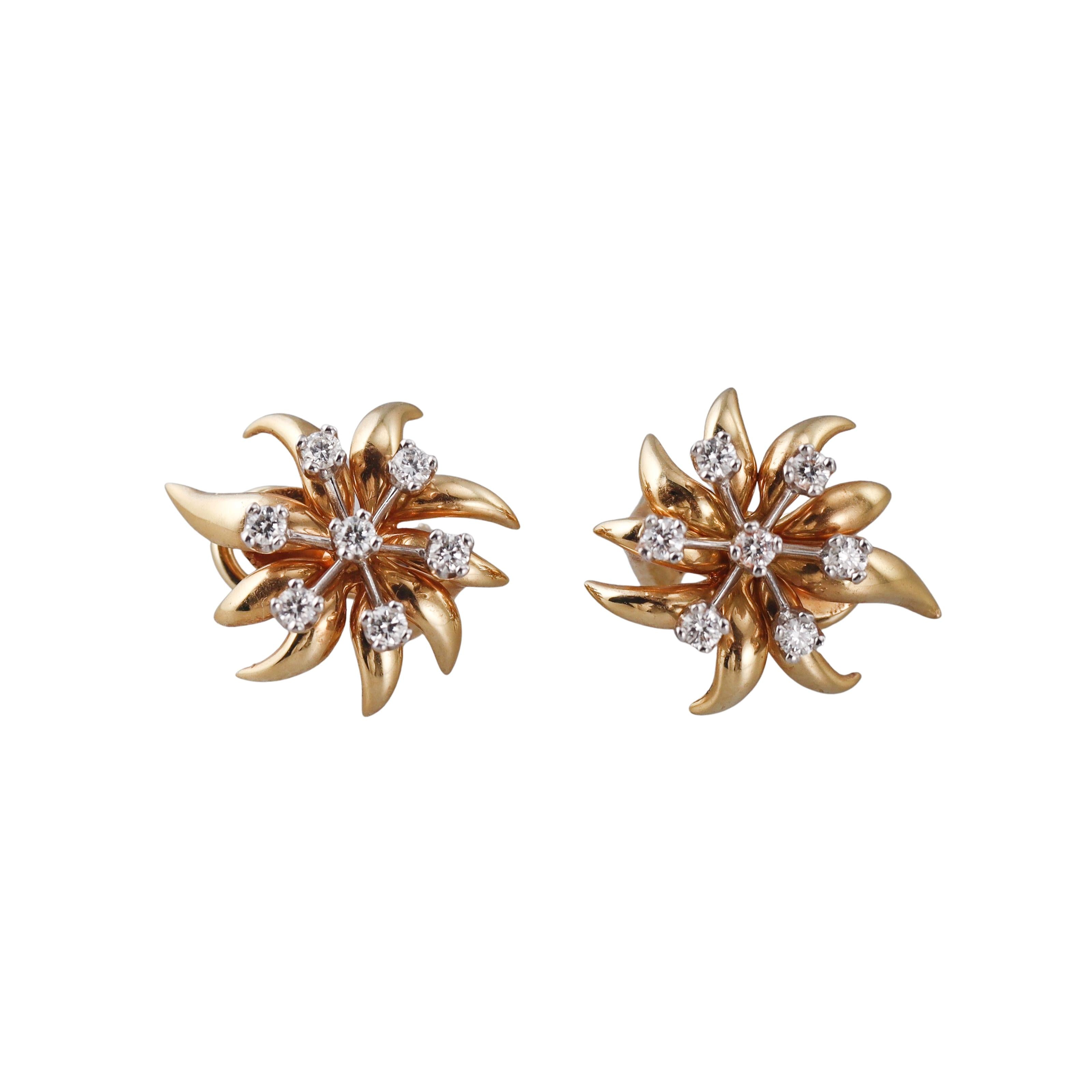 Tiffany & Co Schlumberger Flame Diamond Gold Platinum Earrings