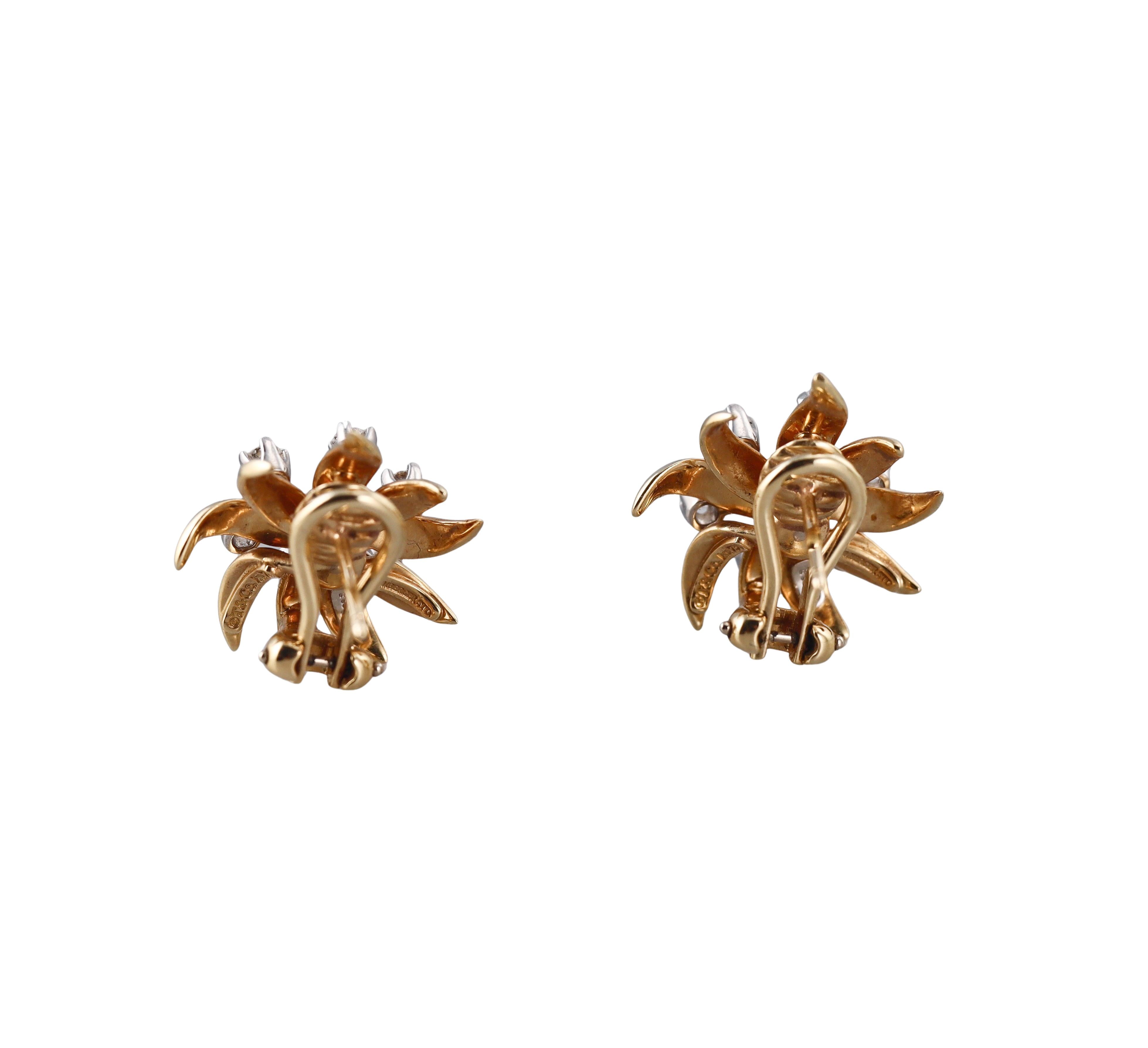 Tiffany & Co Schlumberger Flame Diamond Gold Platinum Earrings