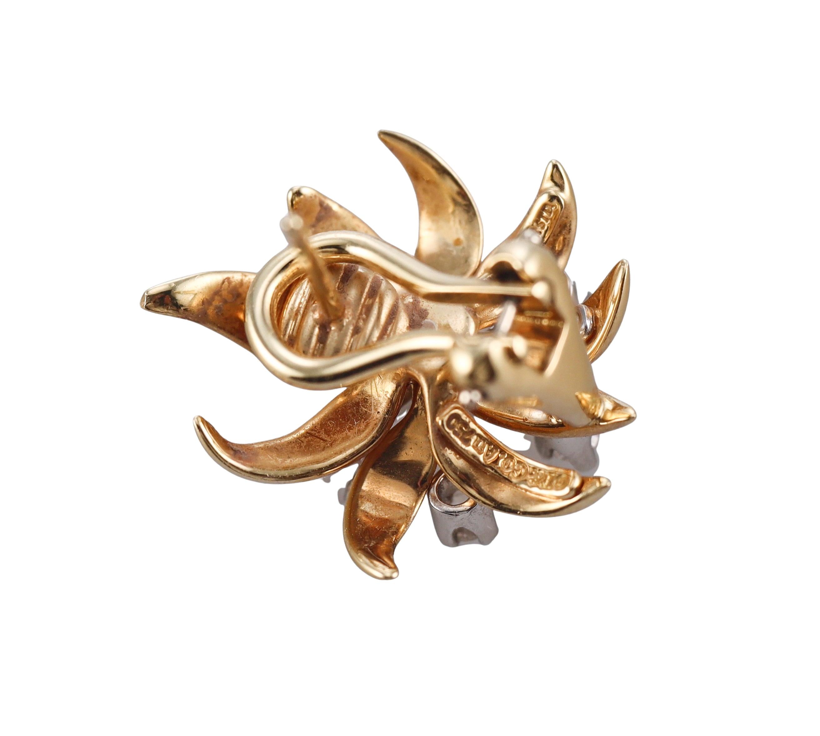 Tiffany & Co Schlumberger Flame Diamond Gold Platinum Earrings