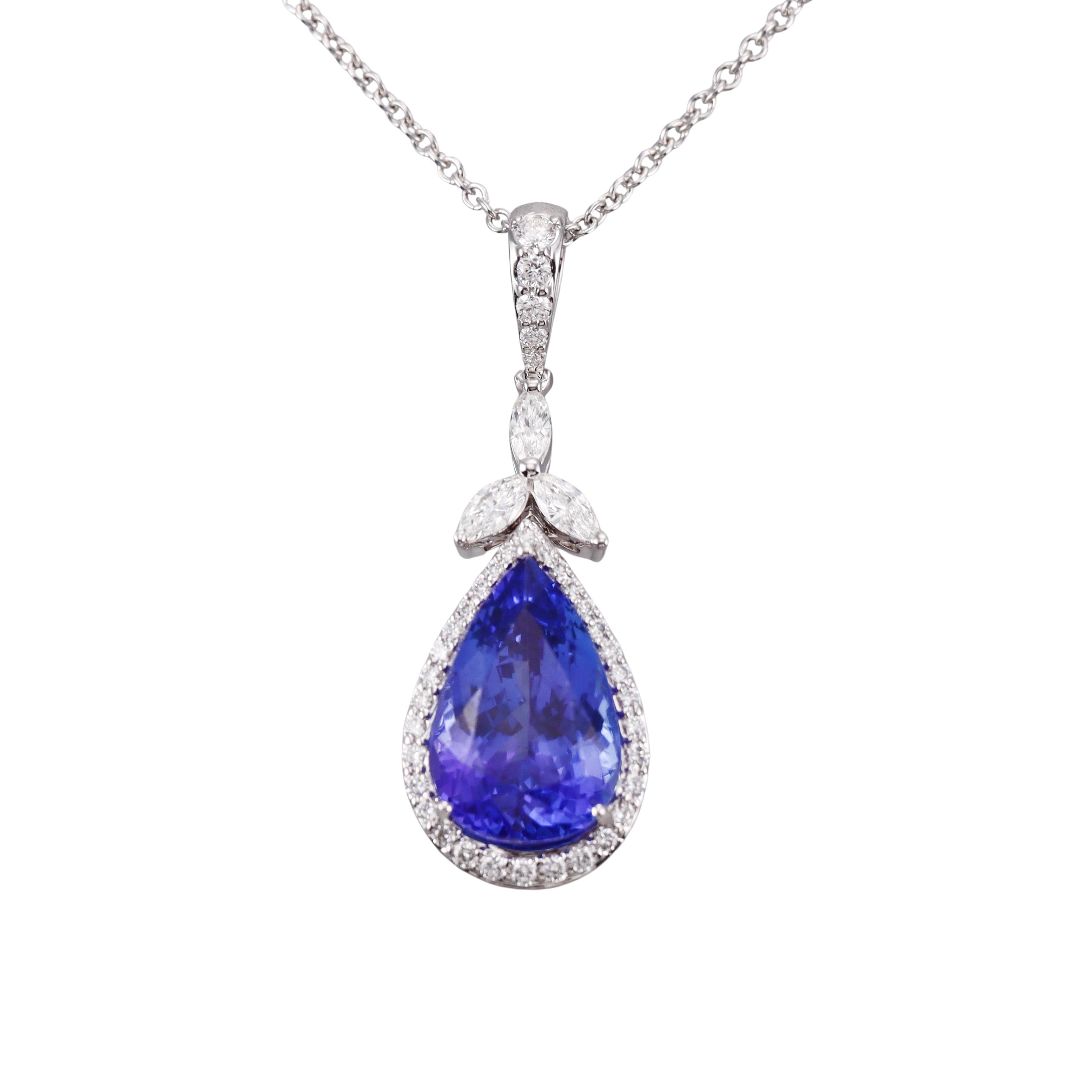 Tanzanite Diamond Gold Pendant Necklace