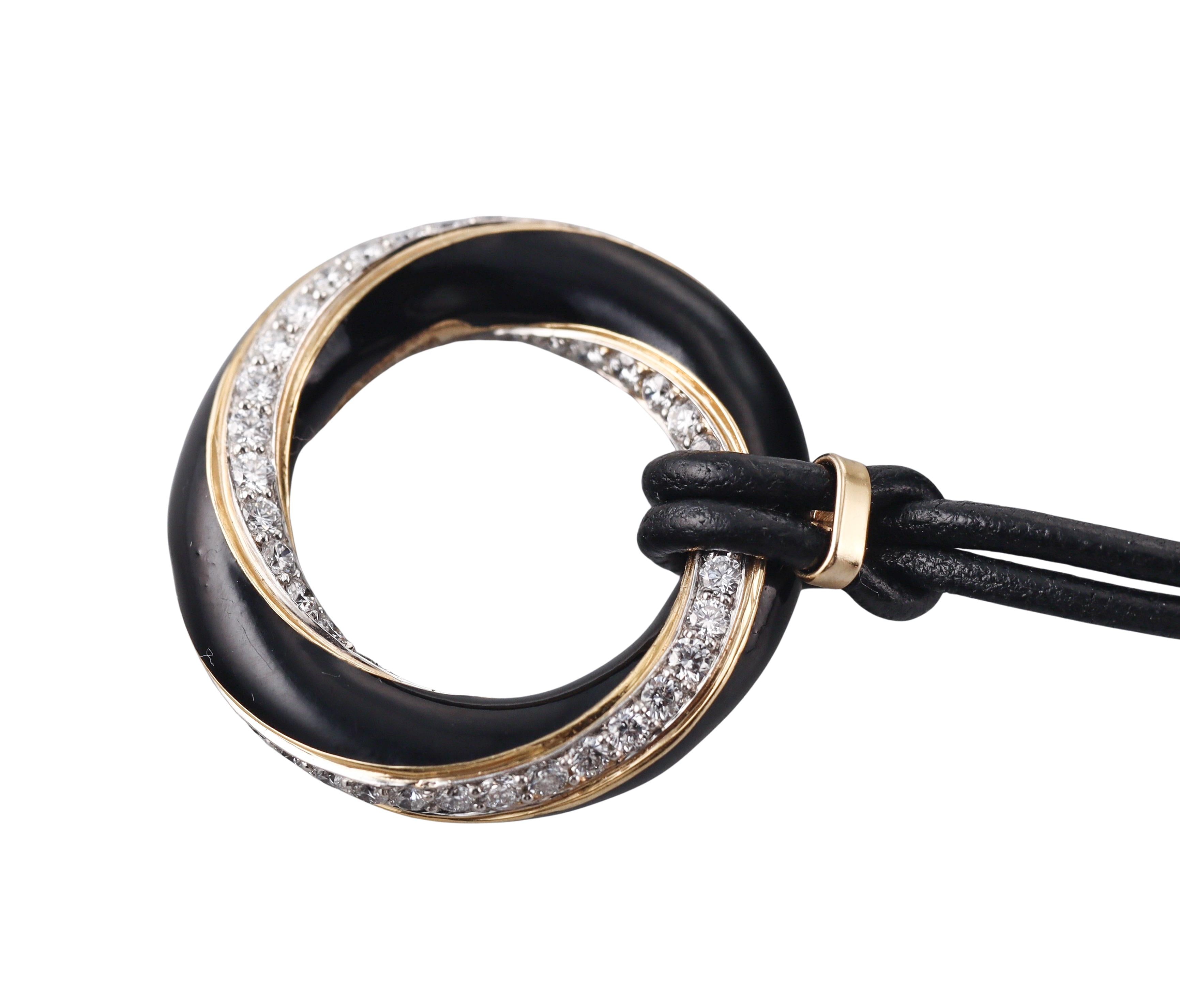 David Webb Gold Platinum Diamond Enamel Pendant Necklace