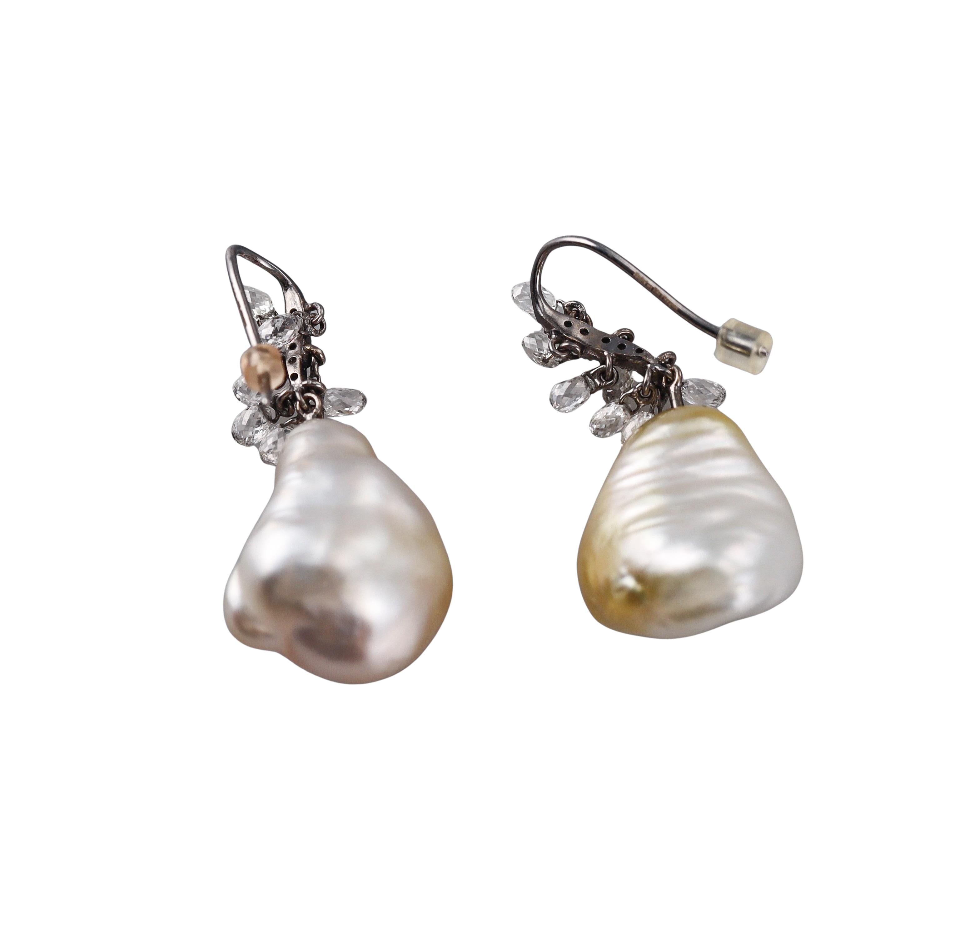 Baroque Pearl Diamond Gold Earrings