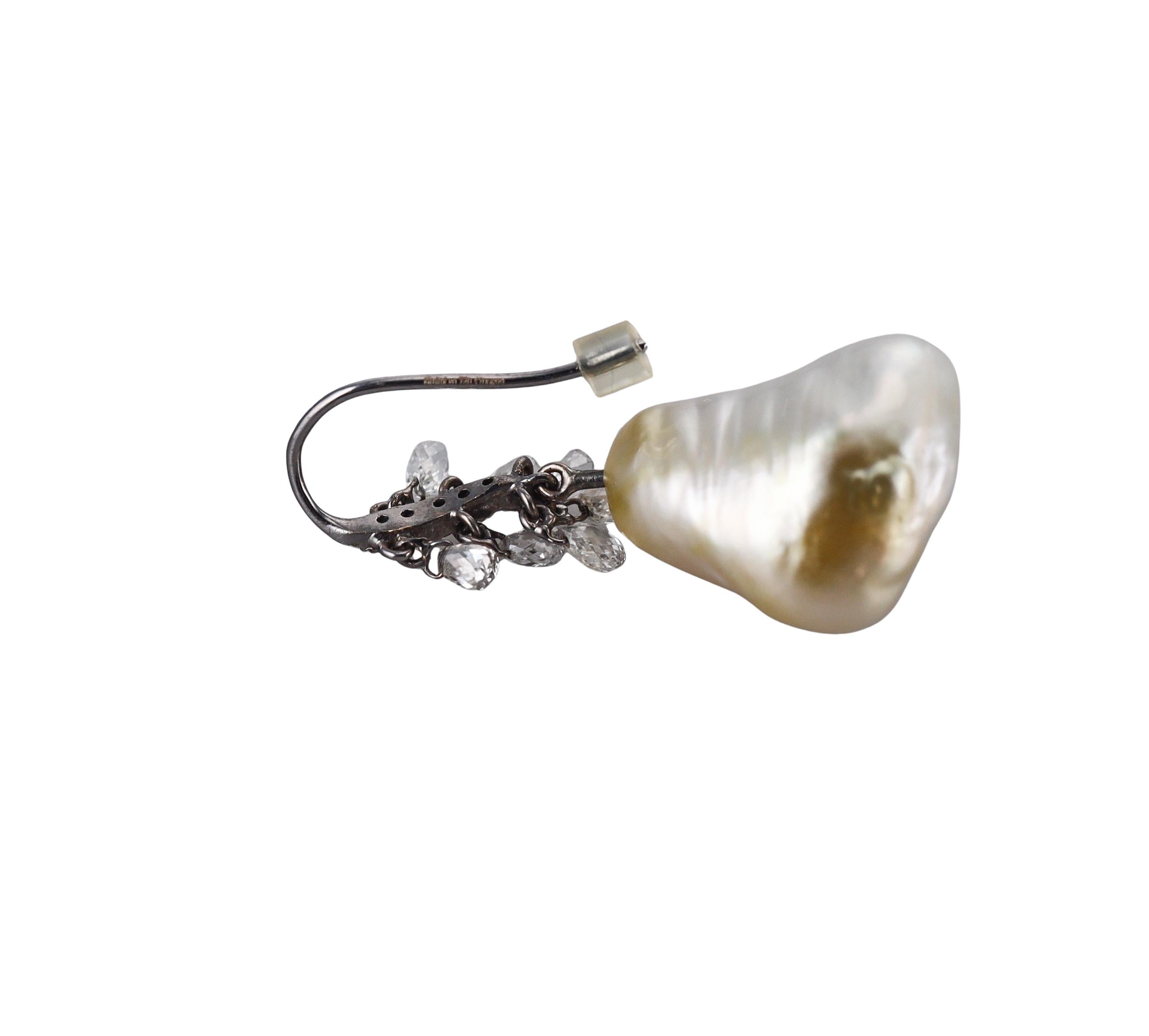 Baroque Pearl Diamond Gold Earrings