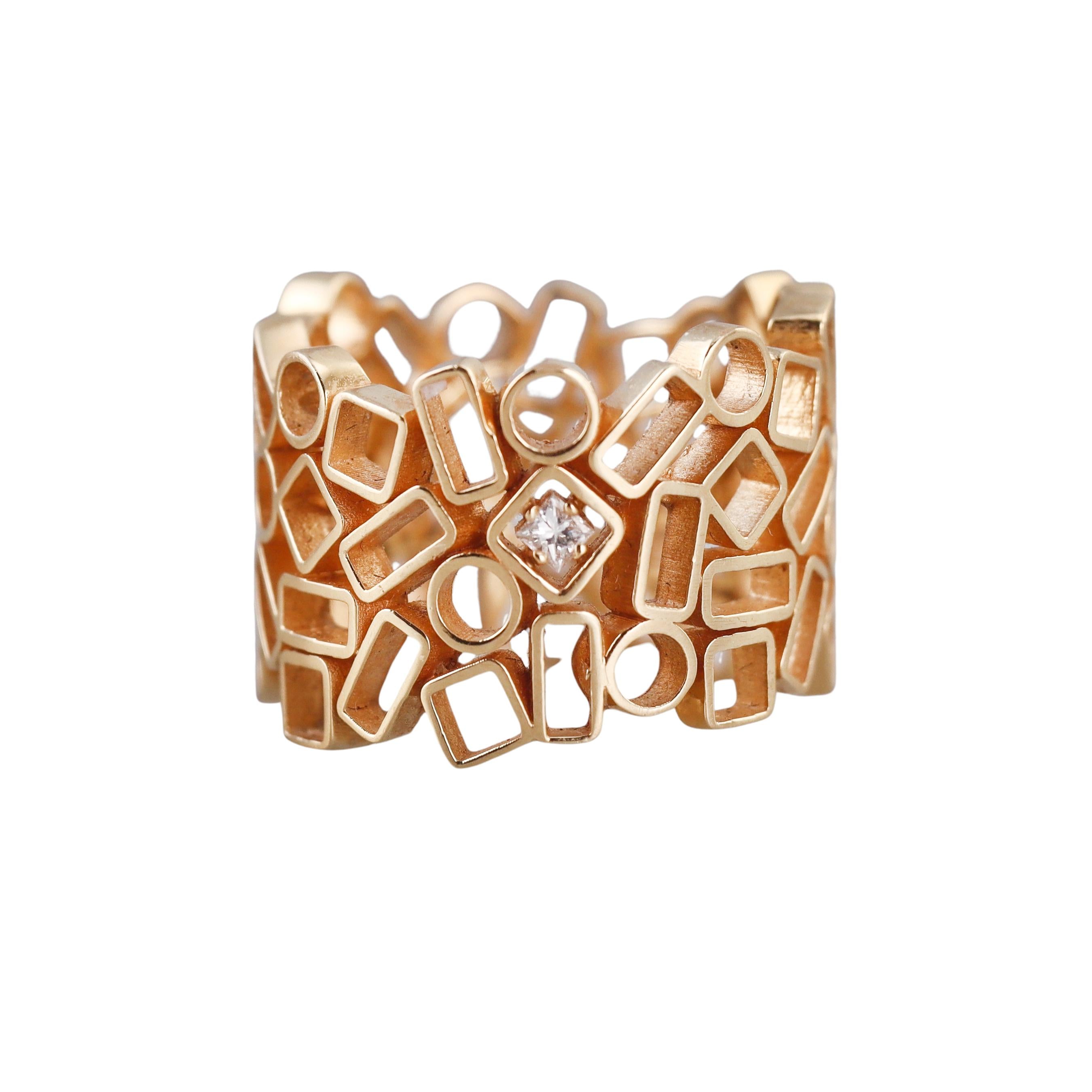 Suzanne Kalan Diamond Gold Geometric Wide Band Ring