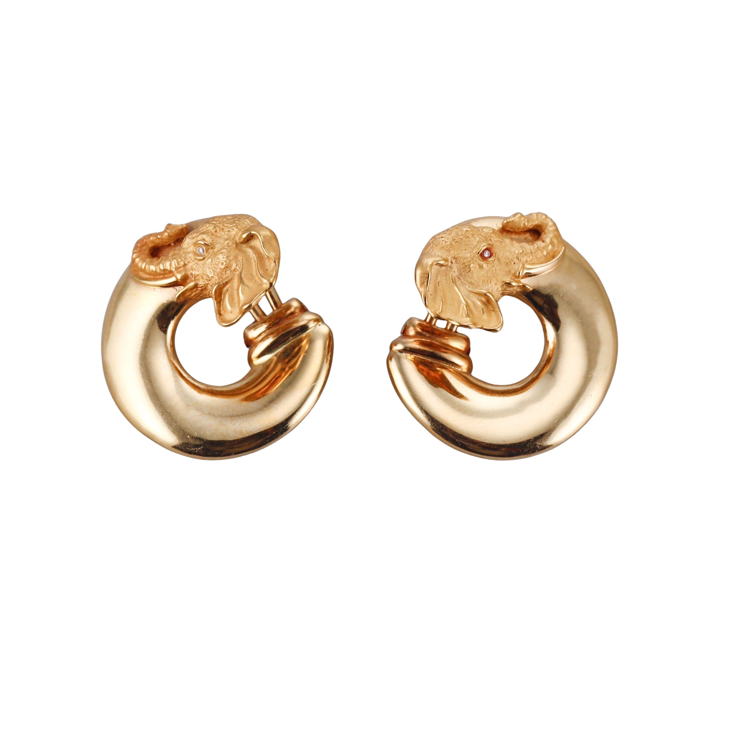 Carrera y Carrera Gold Diamond Elephant Earrings