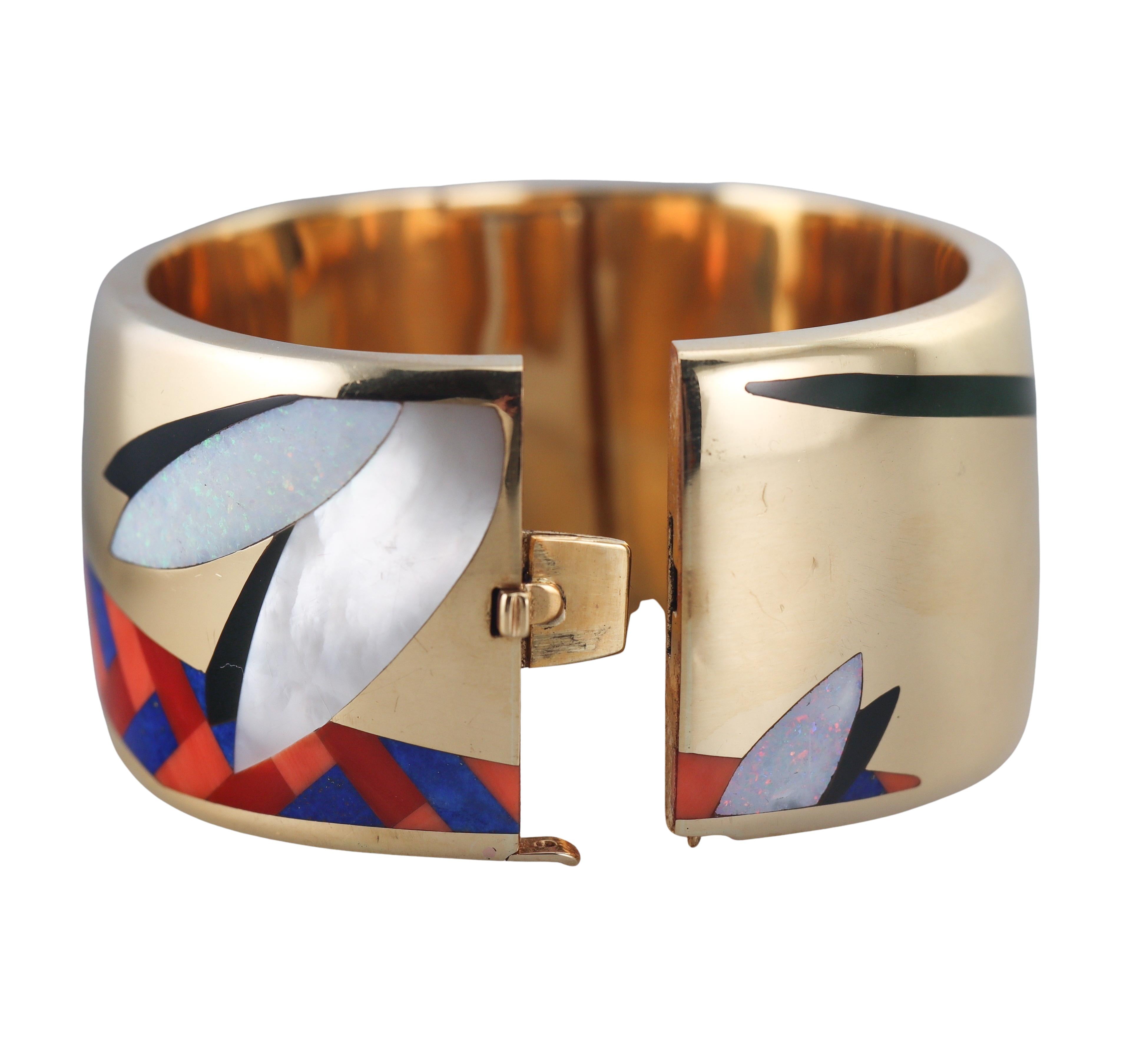 Tiffany & Co Angela Cummings Inlay Opal Lapis Coral Gold Bracelet