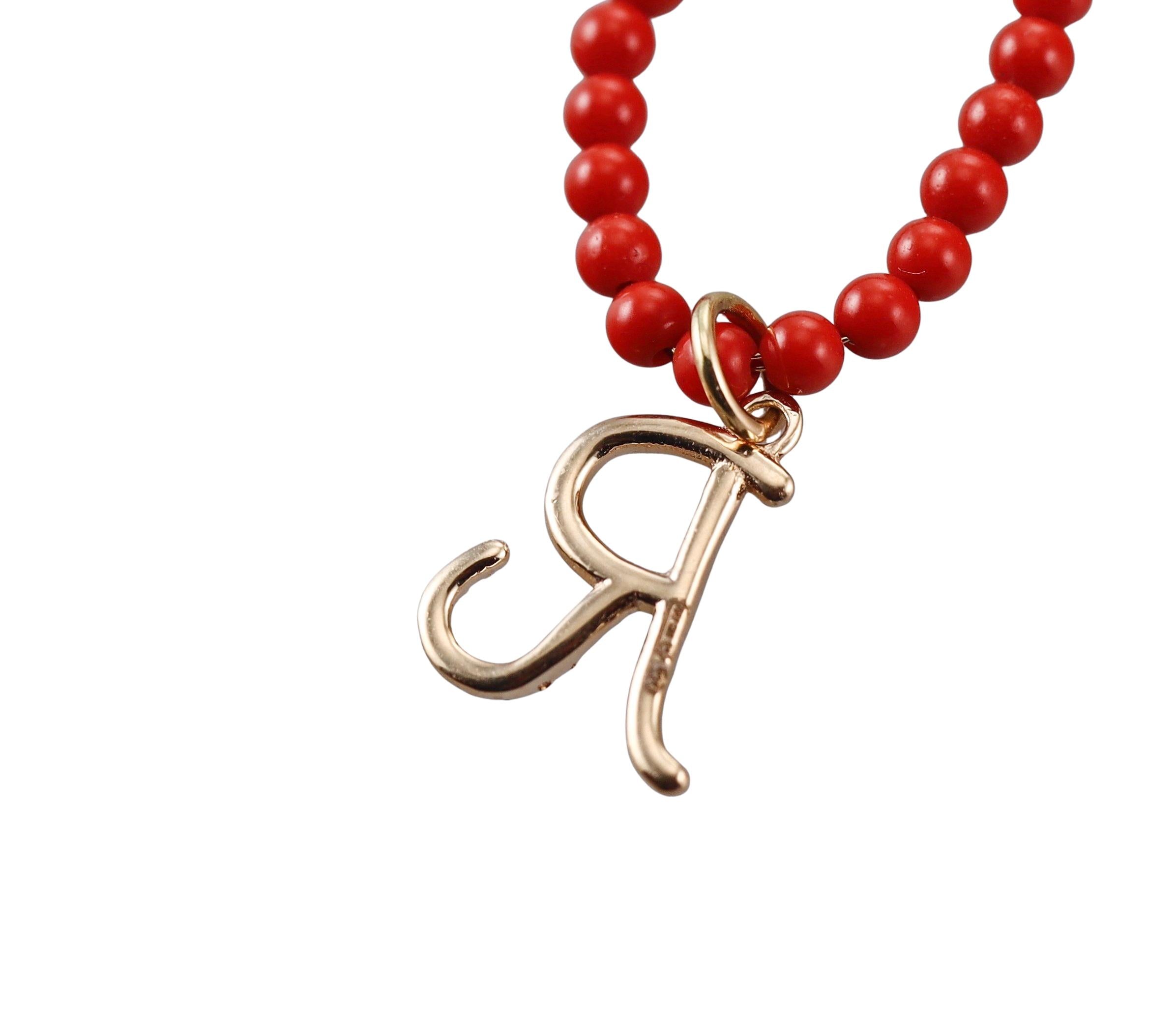Mastrogioielli Gold Diamond Coral Letter R Charm Necklace