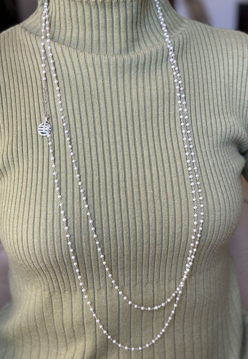 Mimi Milano 80" Diamond Pearl Gold Necklace