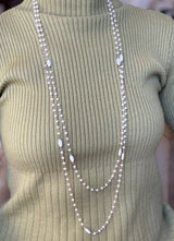 Mimi Milano Nagai 80" Pearl White Agate Gold Necklace