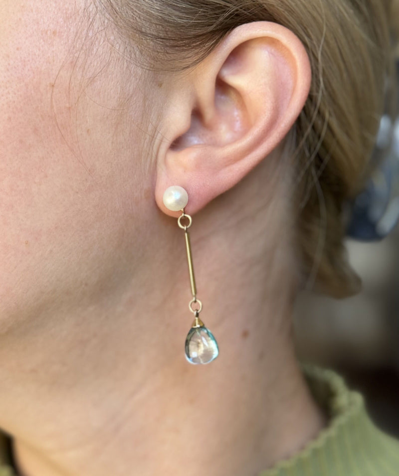 Mimi Milano Pearl Blue Topaz Gold Drop Earrings