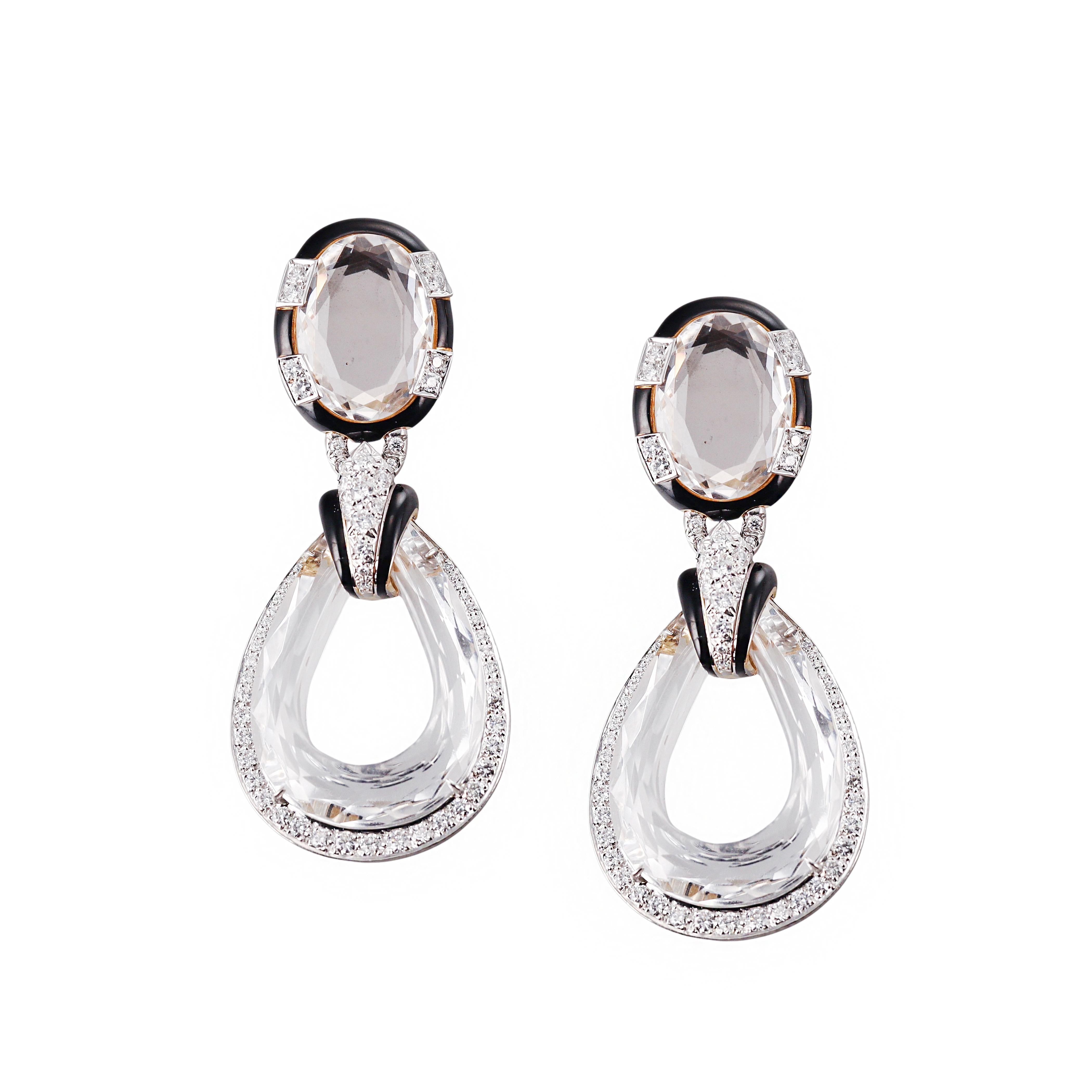 David Webb Crystal Diamond Enamel Gold Platinum Doorknocker Earrings