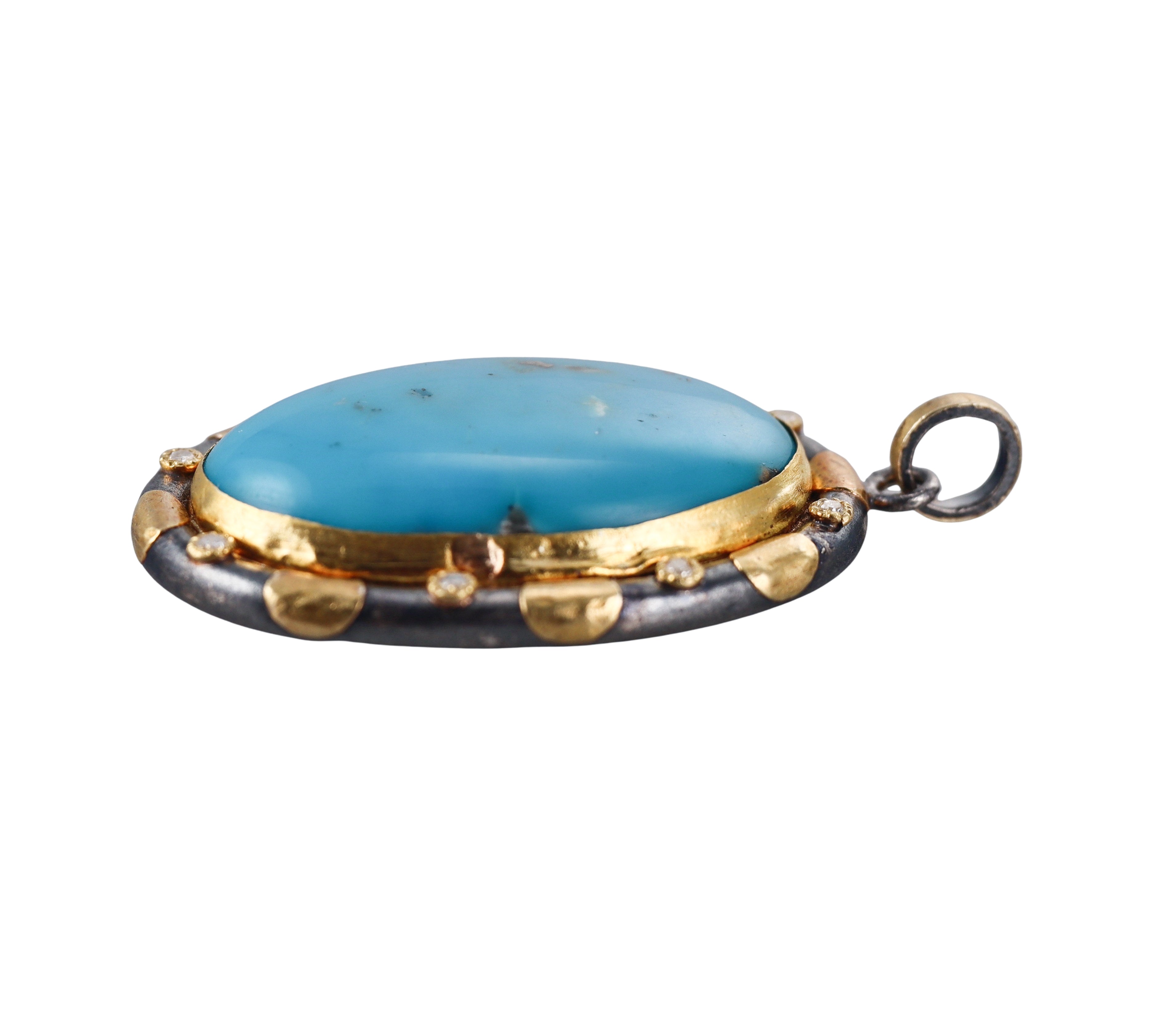 Ancient Inspired Gold Silver Diamond Turquoise Pendant Charm