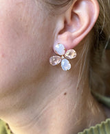 Mimi Milano Diamond Rose Quartz Chalcedony Flower Gold Earrings