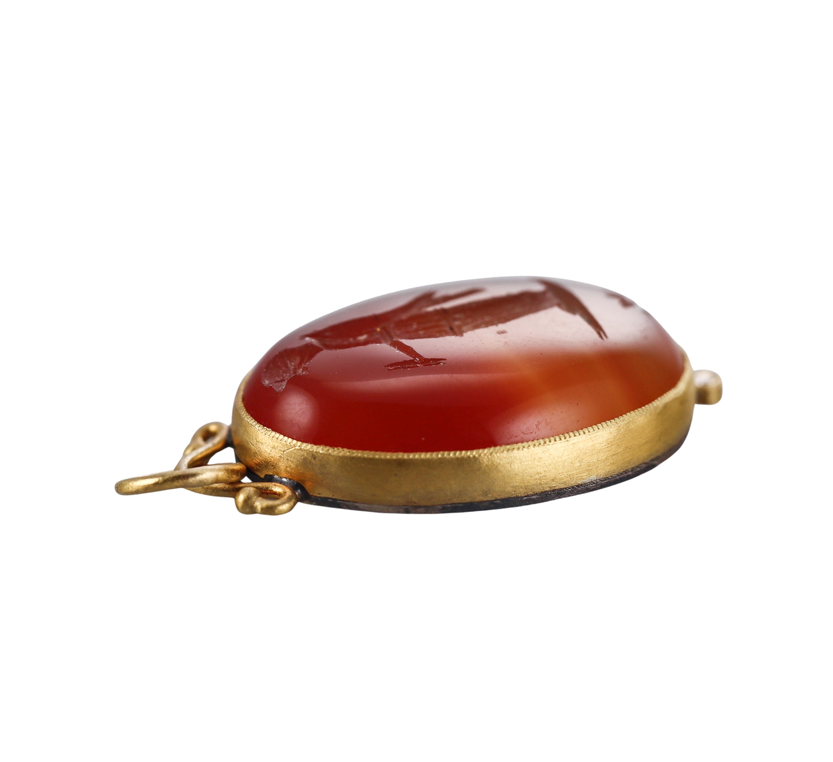 Ancient Inspired Gold Silver Diamond Agate Roman Intaglio Pendant Charm