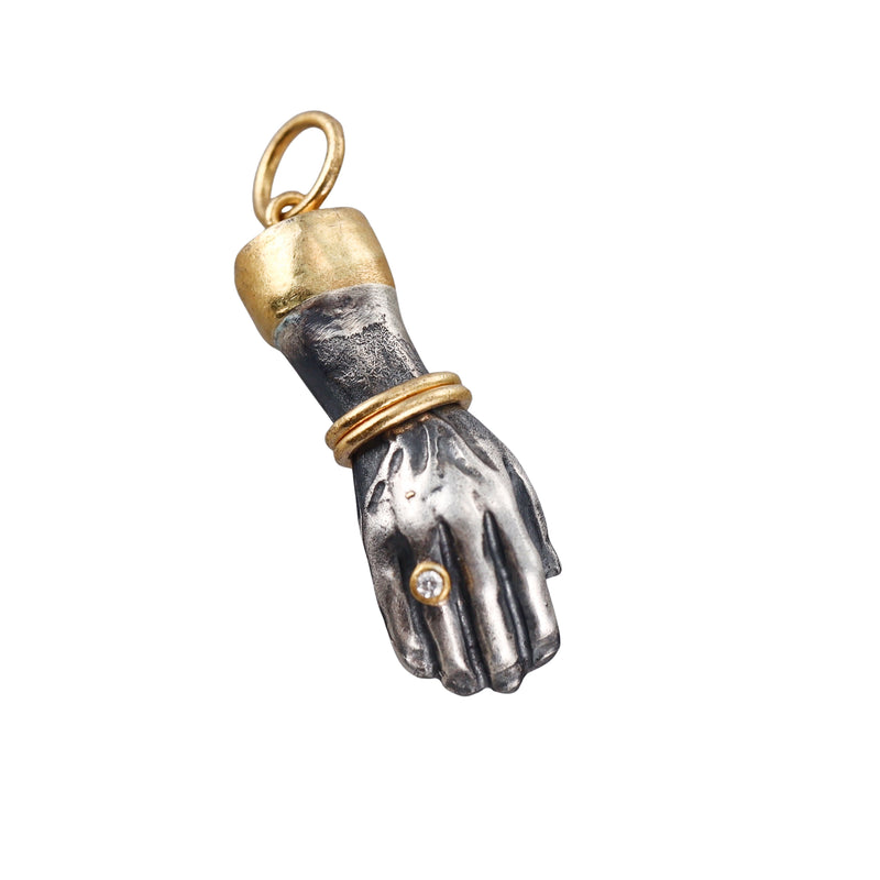 Ancient Inspired Gold Silver Diamond Figa Pendant Charm