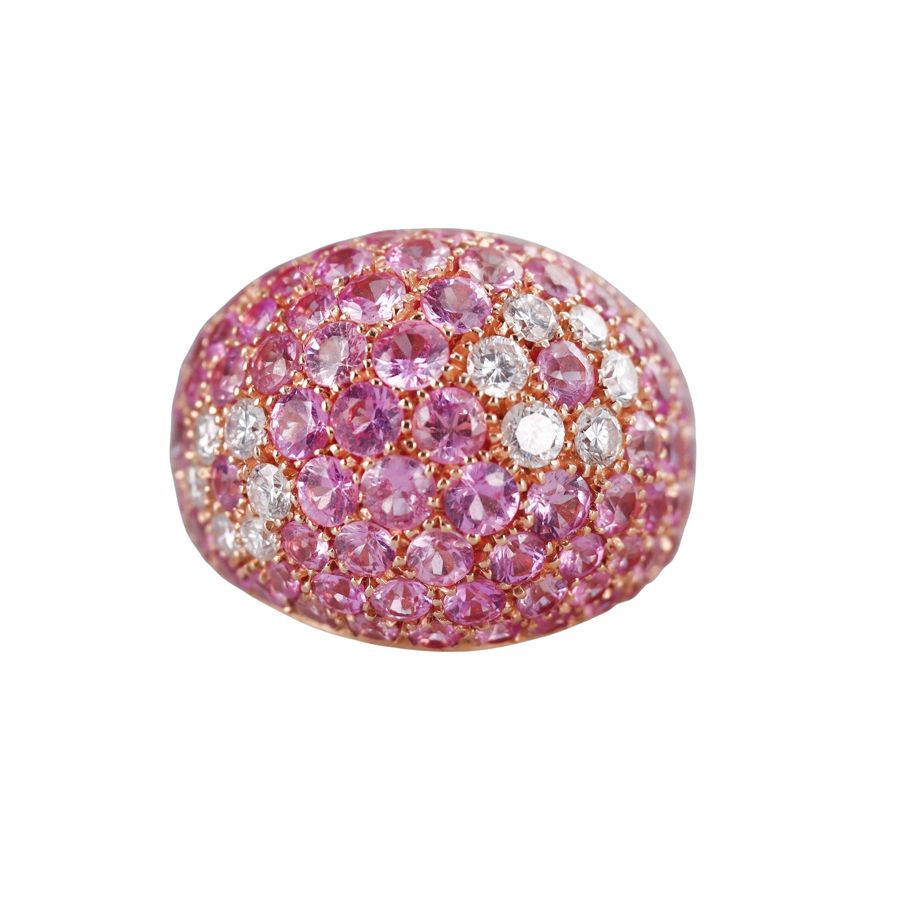 Rose Gold Diamond Pink Sapphire Dome Cocktail Ring