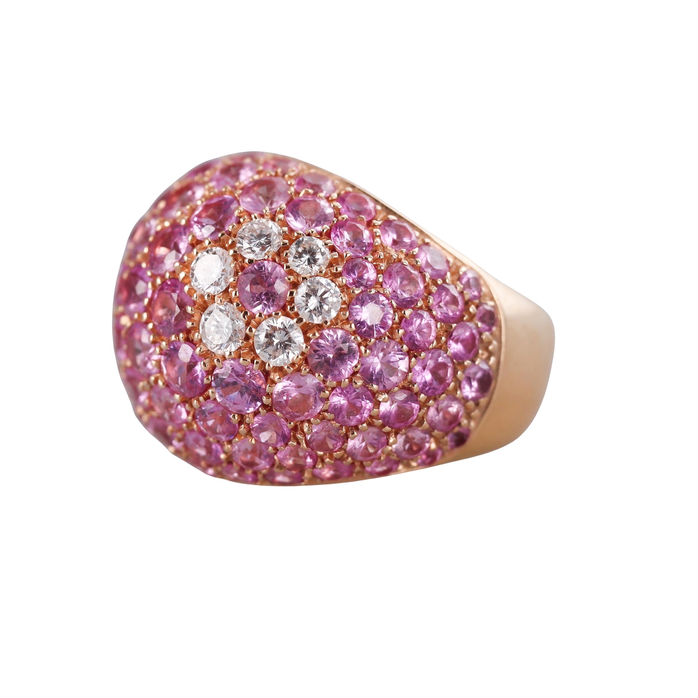 Rose Gold Diamond Pink Sapphire Dome Cocktail Ring