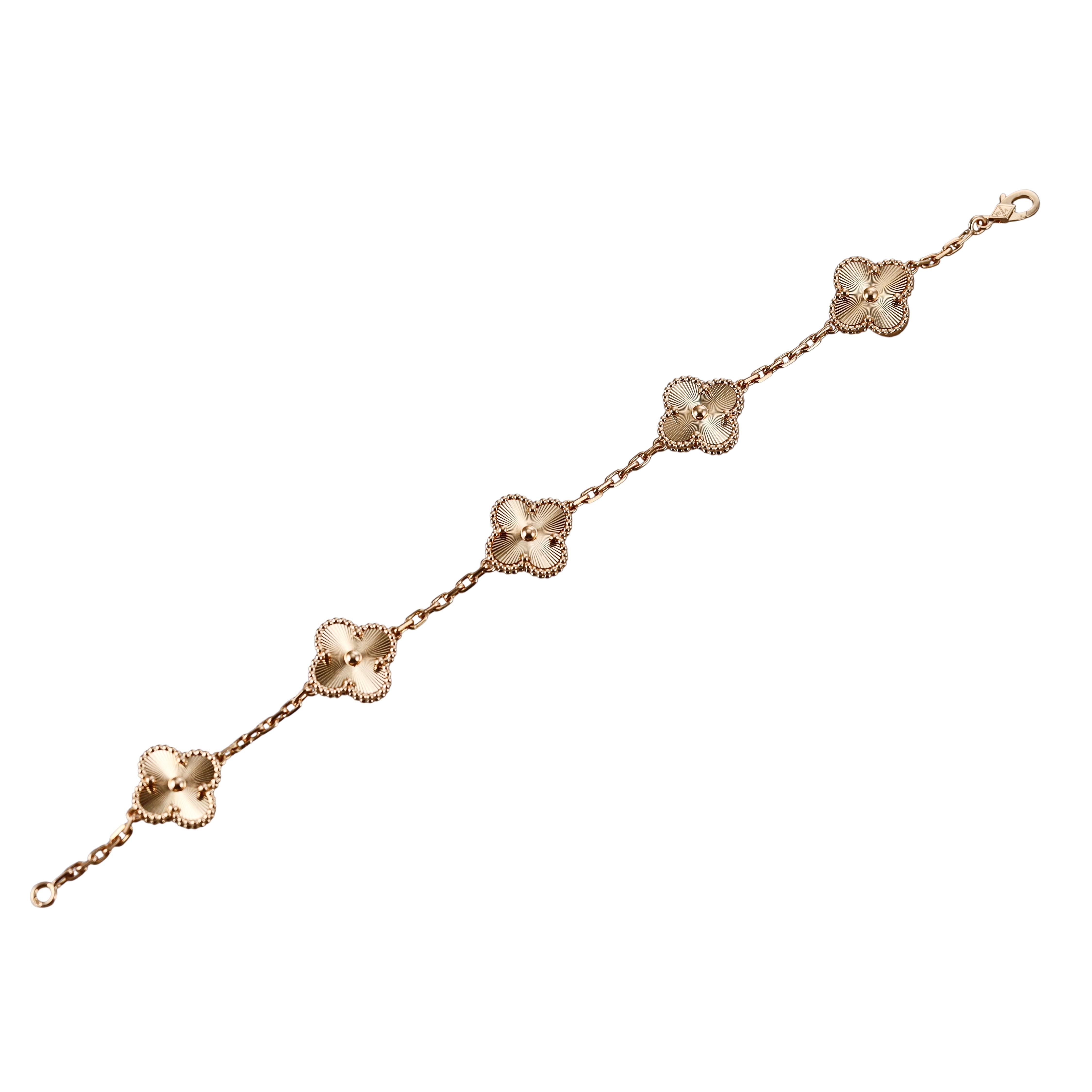Van Cleef & Arpels Vintage Alhambra Guilloche Yellow Gold Bracelet