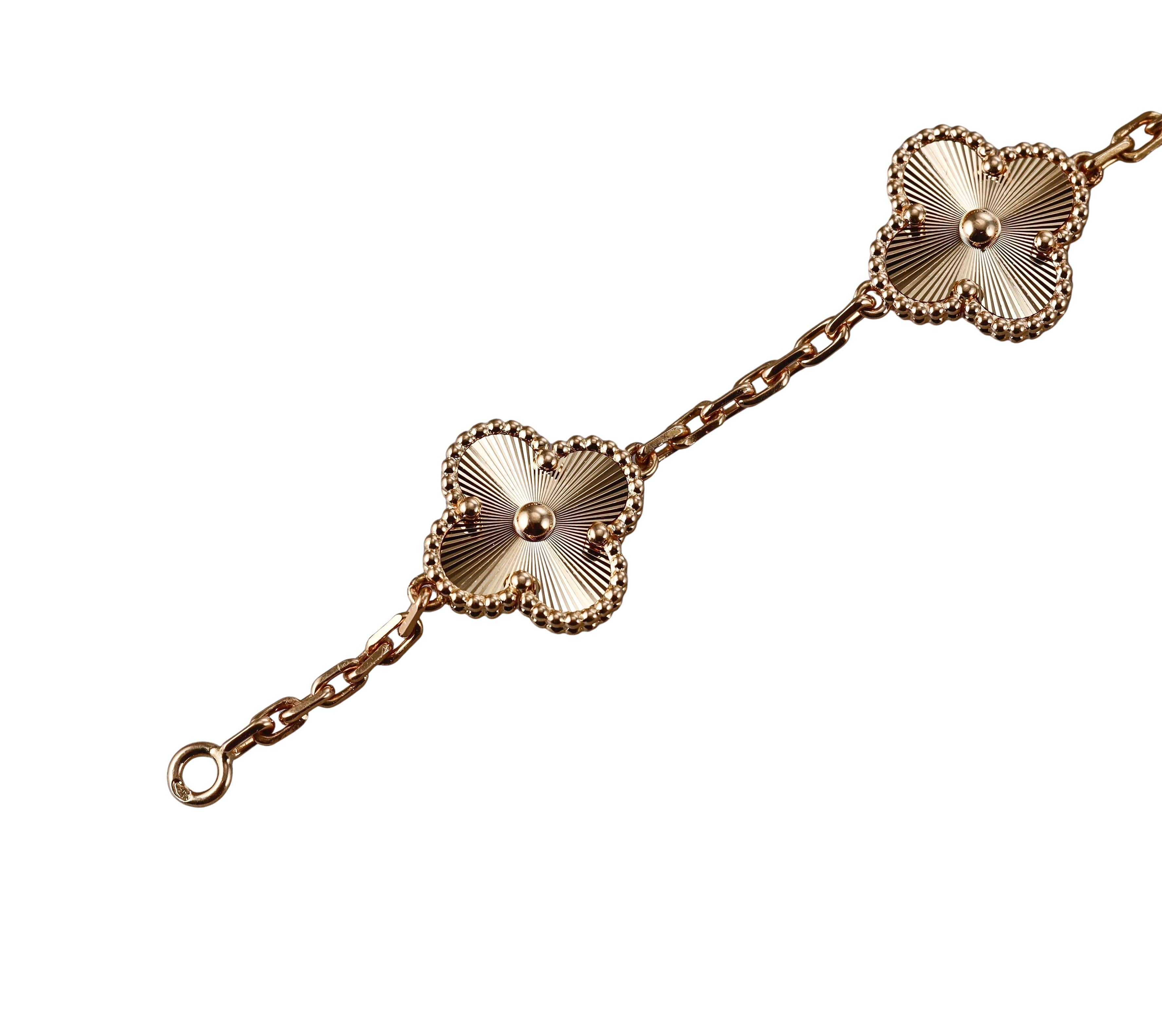Van Cleef & Arpels Vintage Alhambra Guilloche Yellow Gold Bracelet