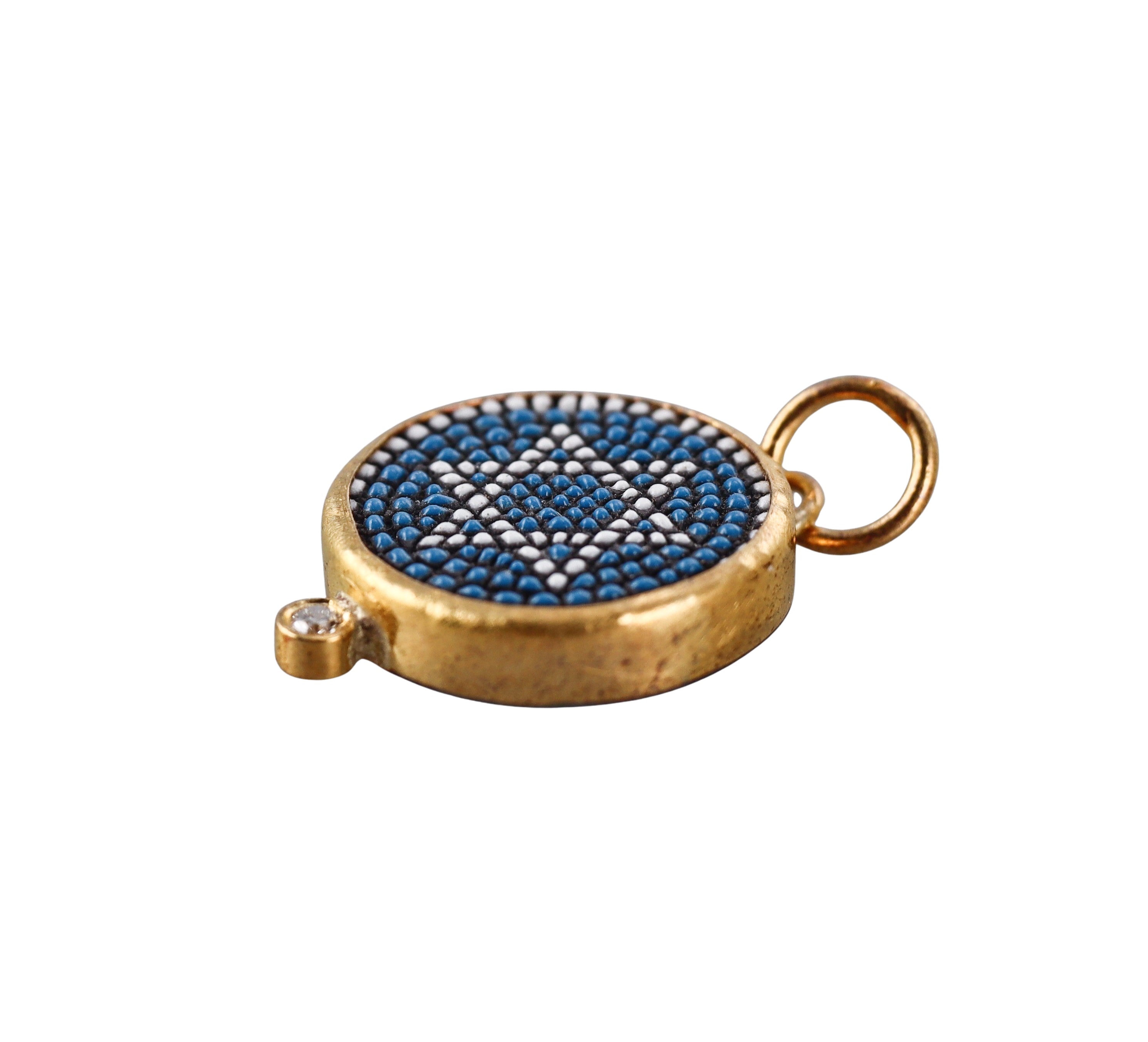 Ancient Inspired Gold Silver Diamond Micro Mosaic Star of David Pendant