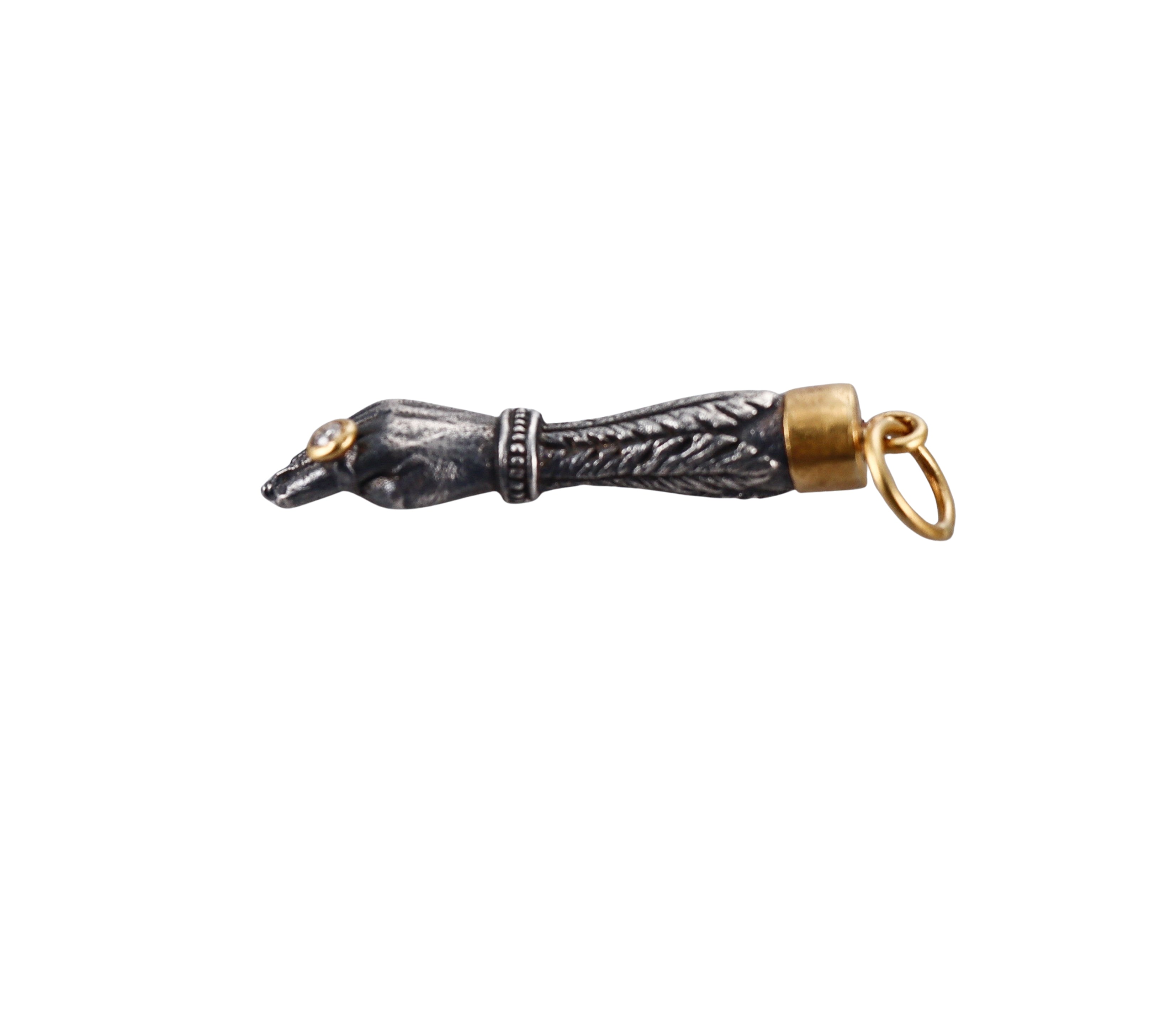 Ancient Inspired Gold Silver Diamond Figa Pendant Charm