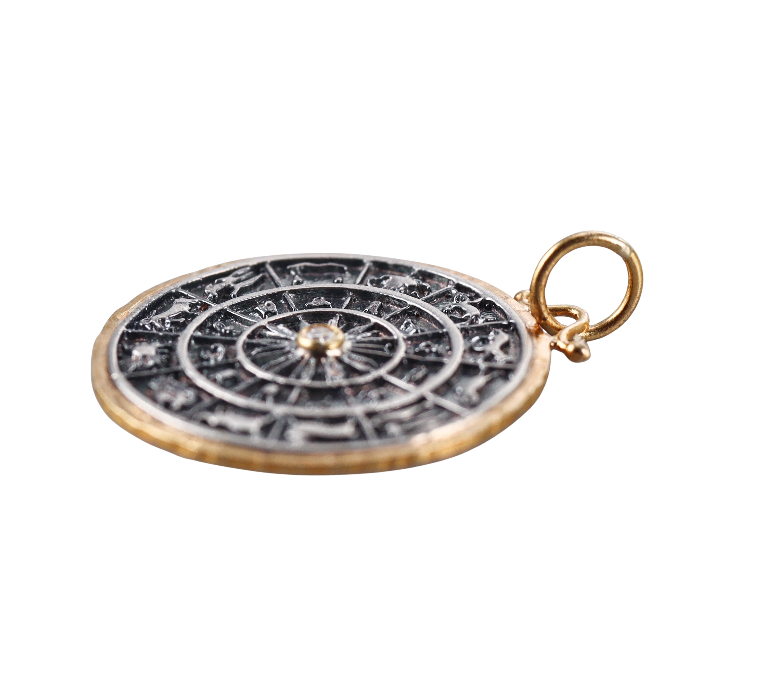 Ancient Inspired Gold Silver Diamond Zodiac Pendant