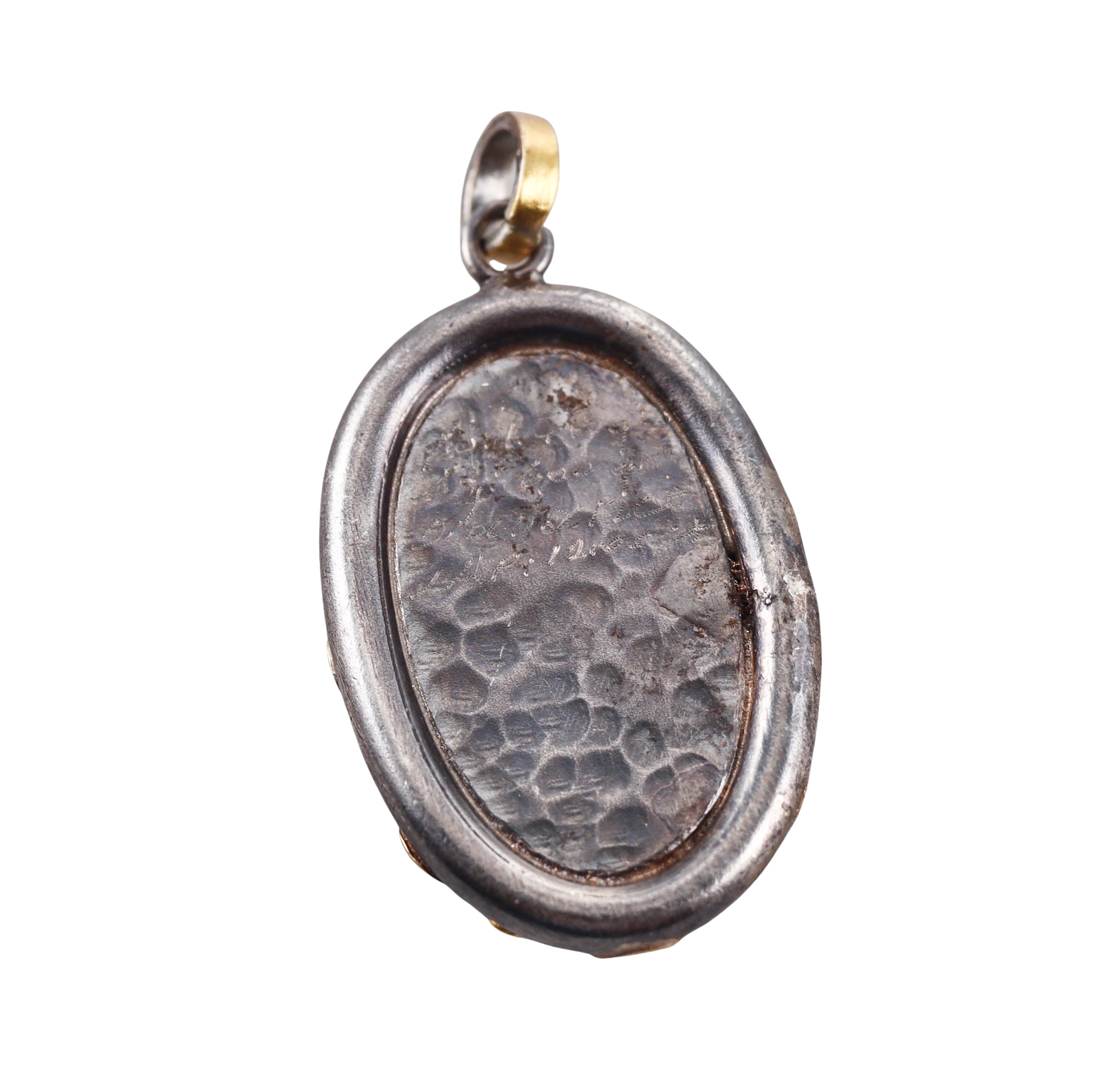 Ancient Inspired Gold Silver Diamond Lapis Intaglio Roman Pendant