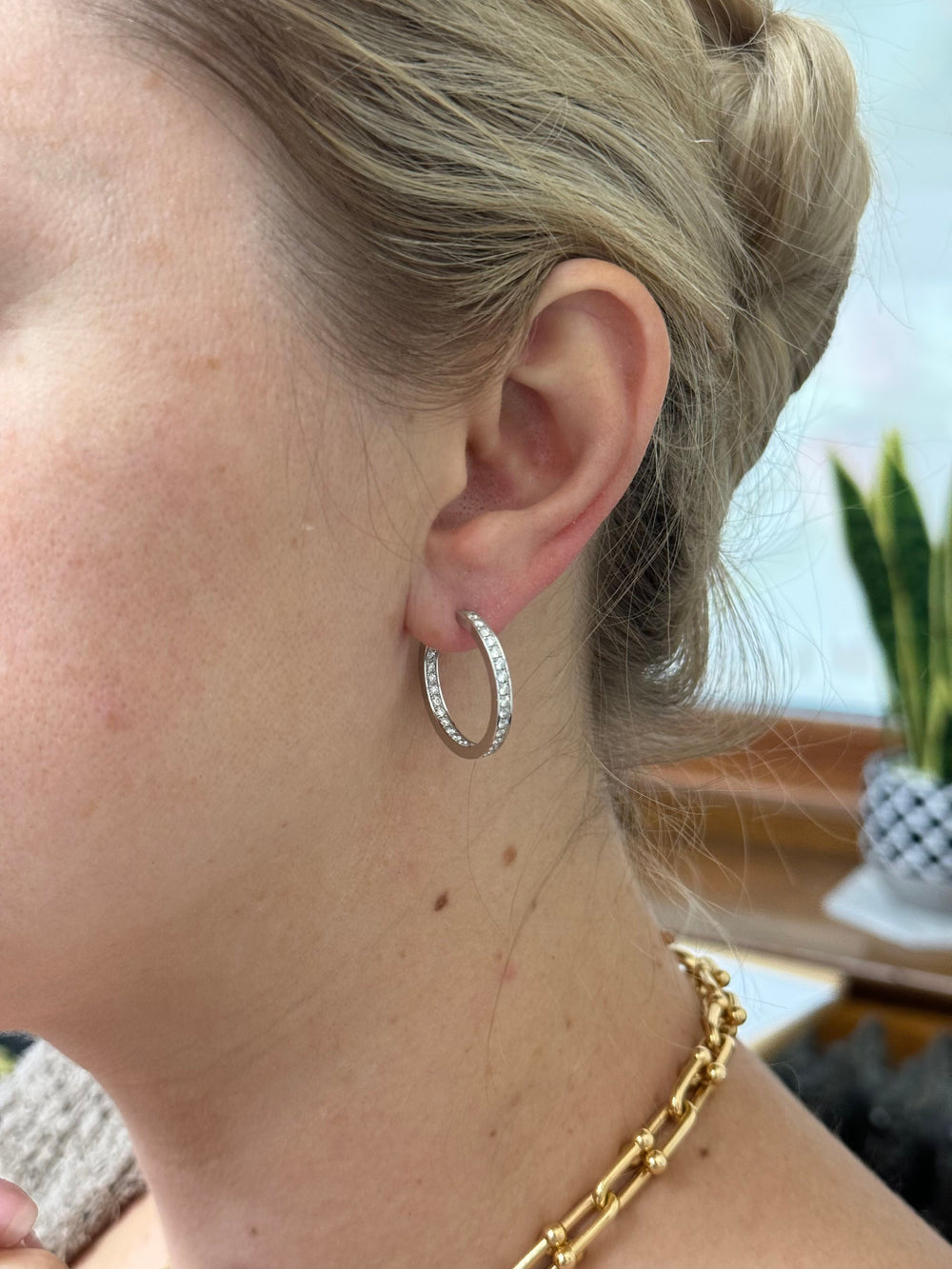 Cartier Diamond White Gold Hoop Earrings Oak Gem