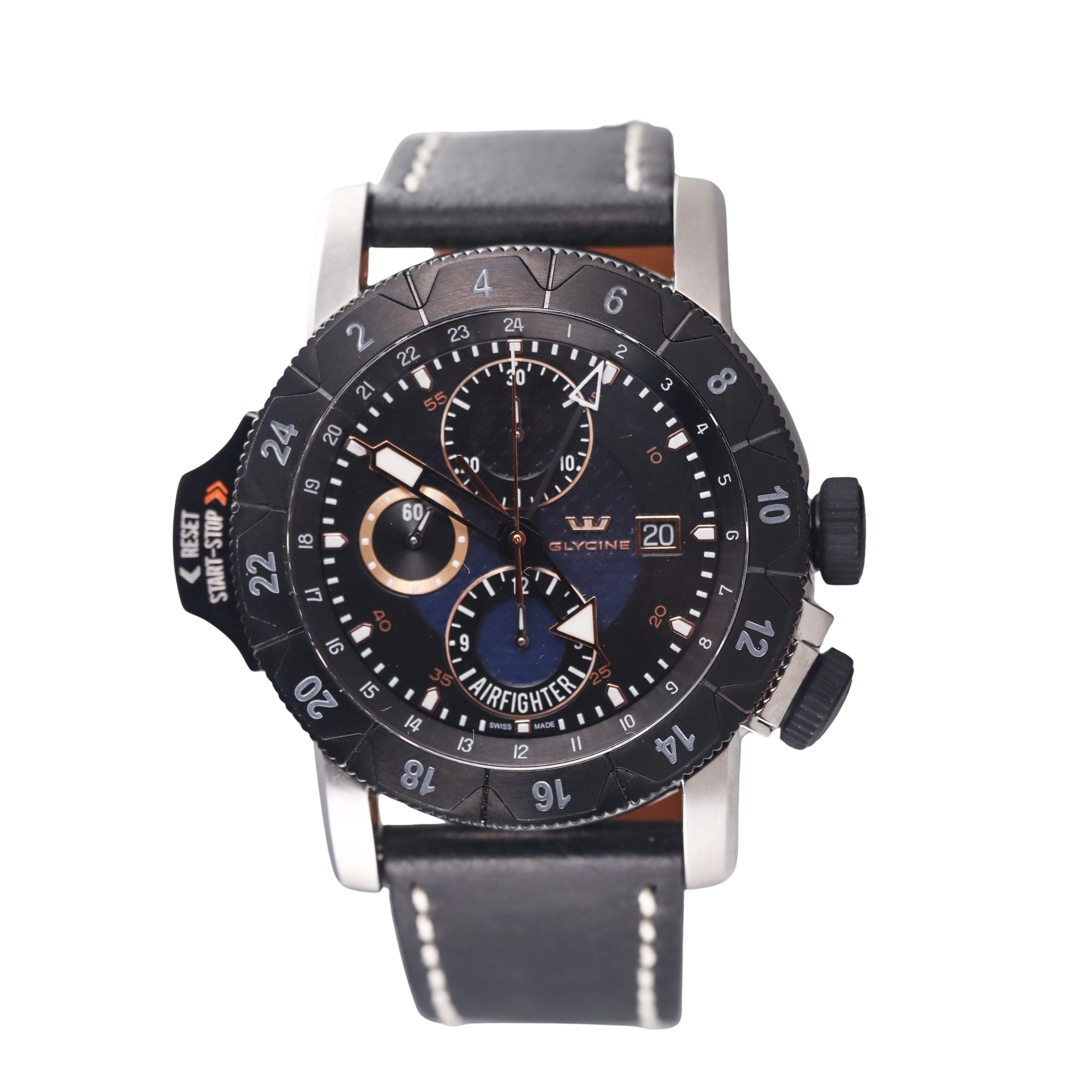 Glycine Airman Airfighter Automatic GMT Chronograph Watch 3921.18.LB9B
