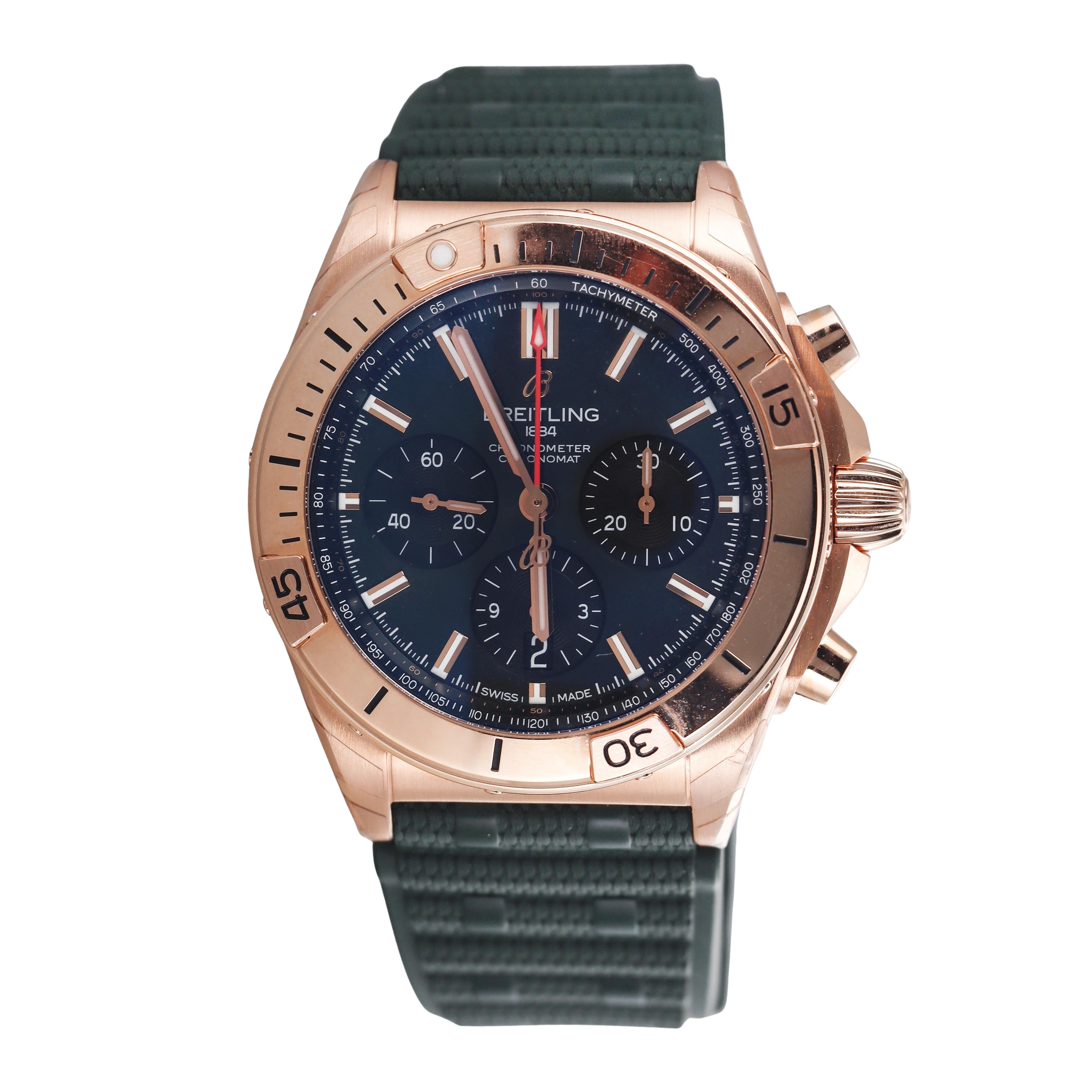 Breitling Chronomat B01 42mm Chronograph 18k Rose Gold Watch RB0134