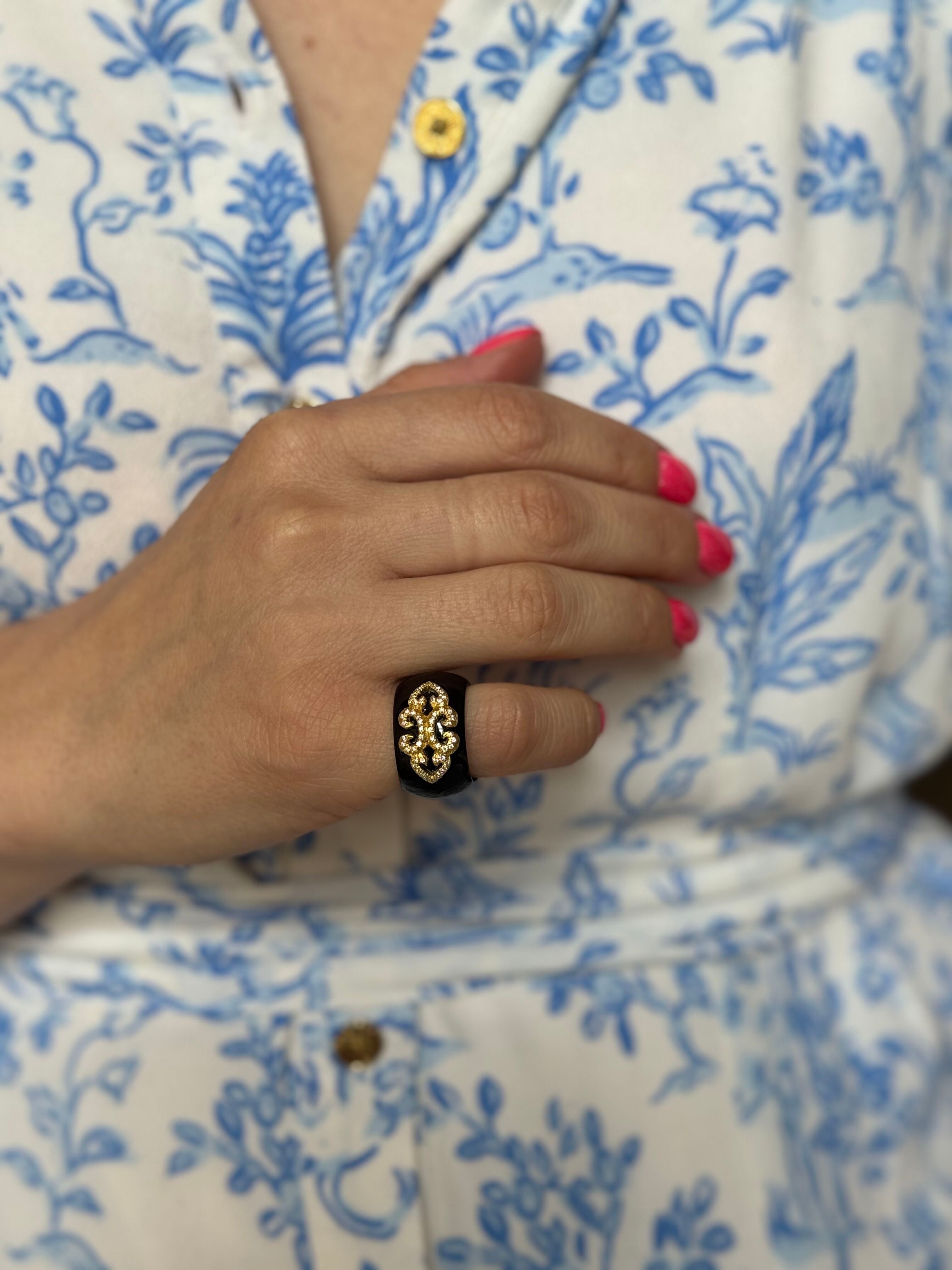 Henry Dunay Black Jade Diamond Gold Band Ring