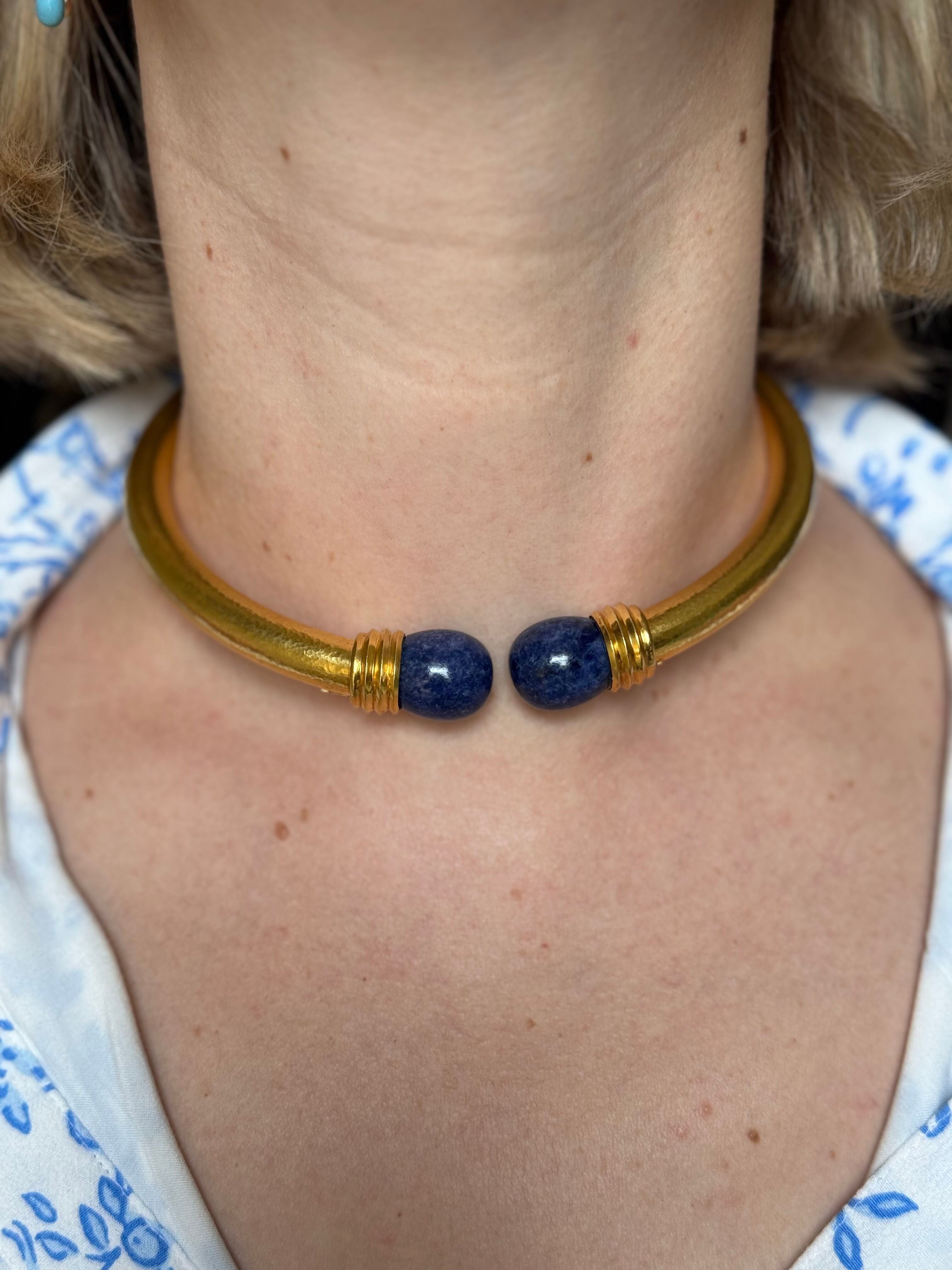 Lalaounis Greece Yellow Gold Sodalite Collar Necklace