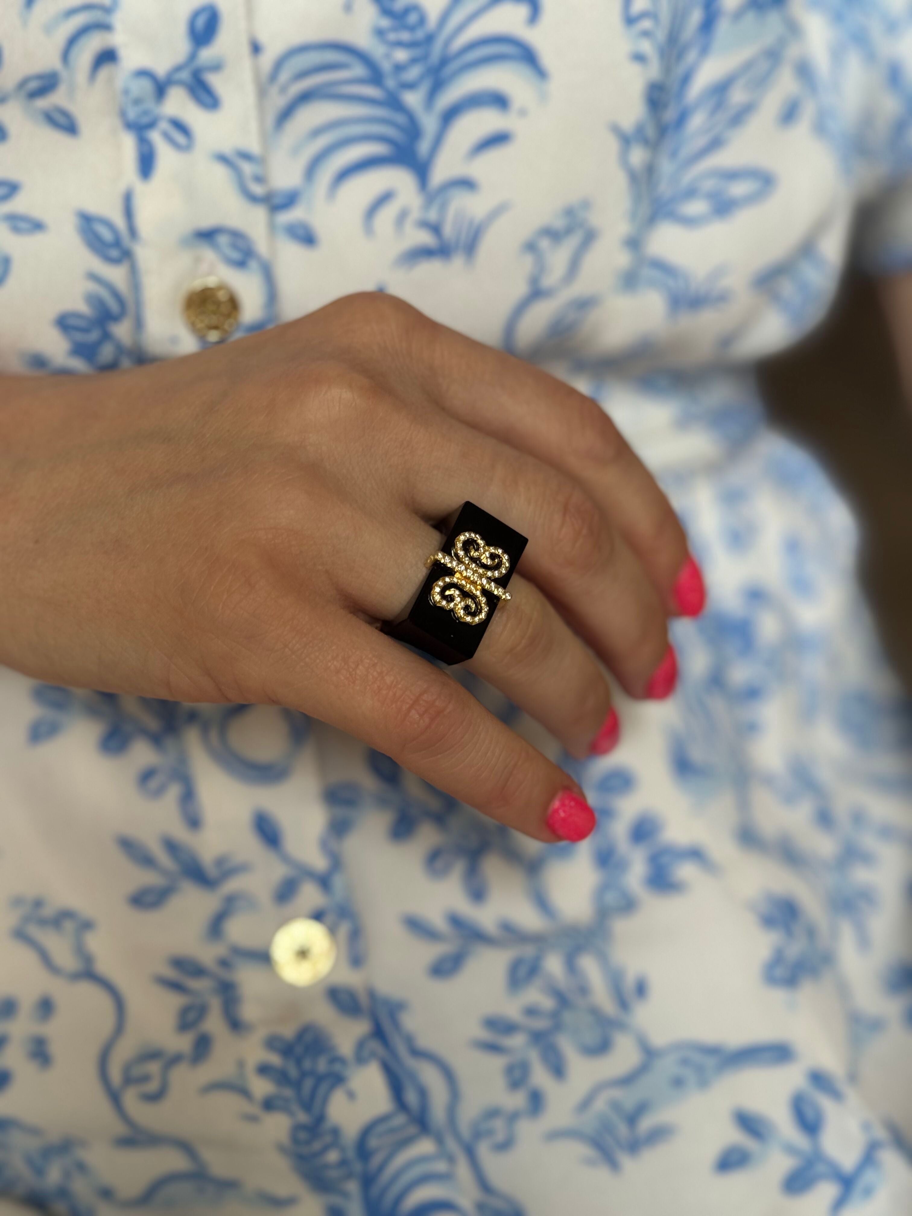 Henry Dunay Black Jade Diamond Gold Square Ring