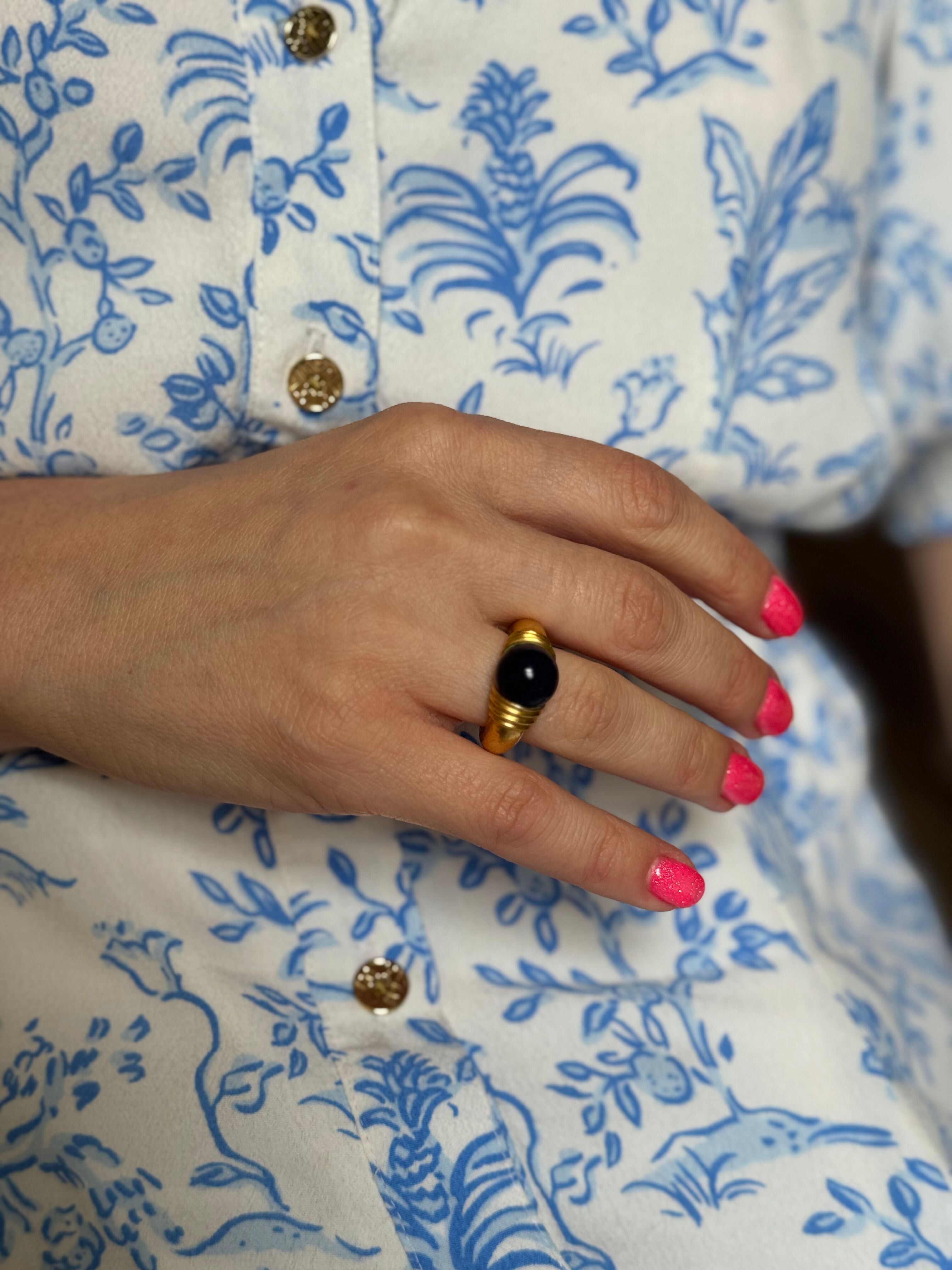 Lalaounis Greece Yellow Gold Sodalite Ring