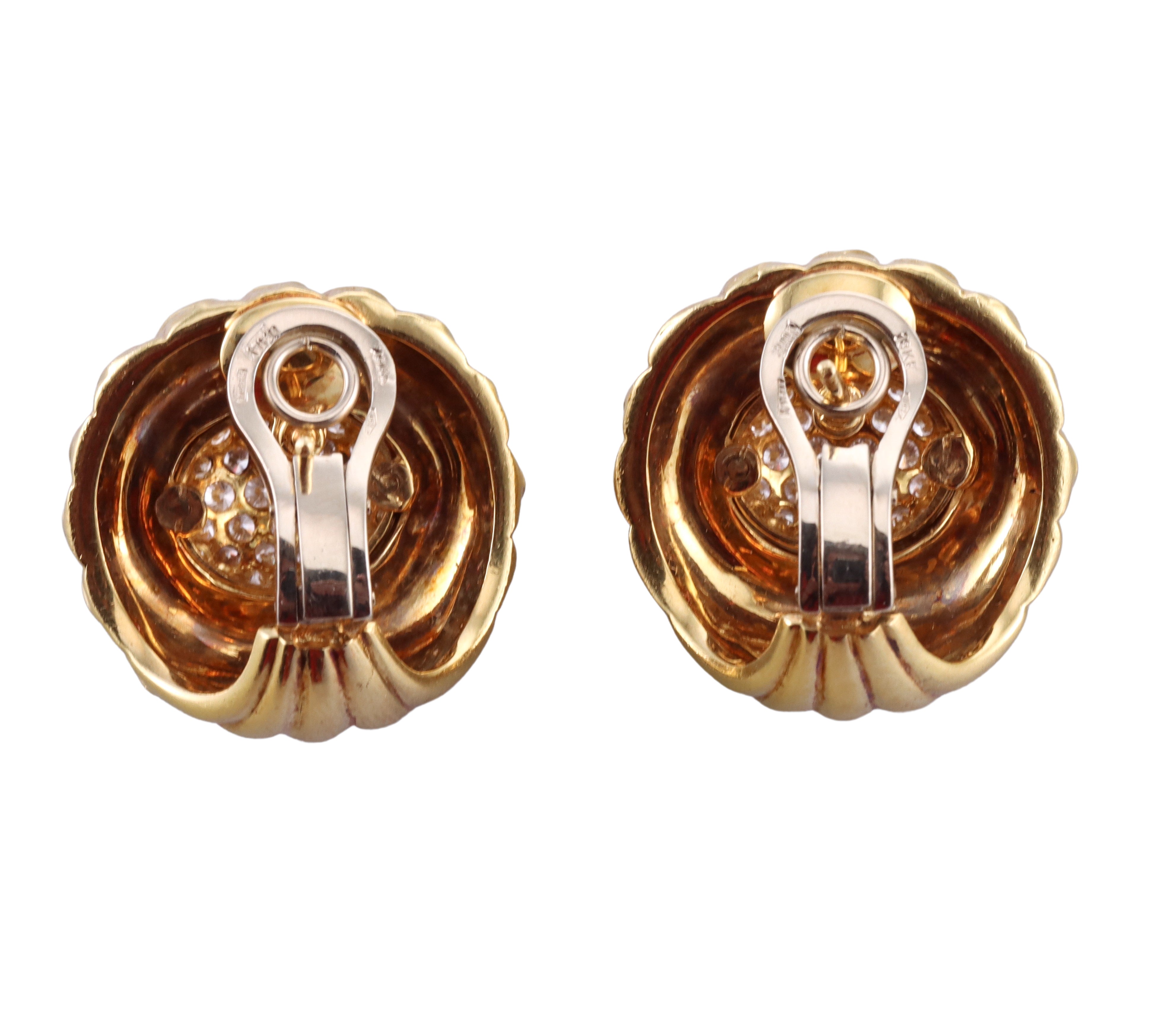 Italian 18k Gold Diamond Enamel Flower Earrings