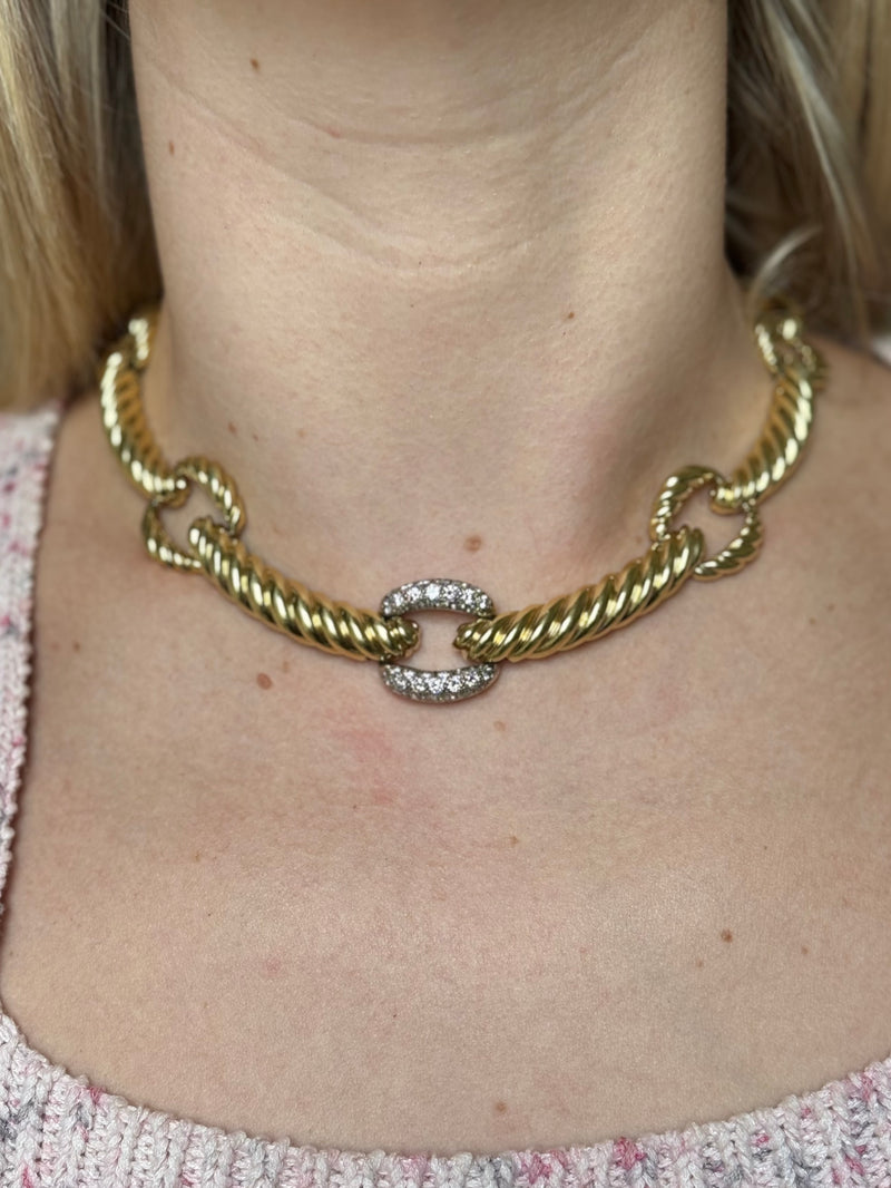 1980s Diamond Gold Link Necklace