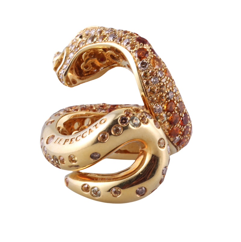 Pasquale Bruni Il Peccato Gold Diamond Yellow Sapphire Snake Ring