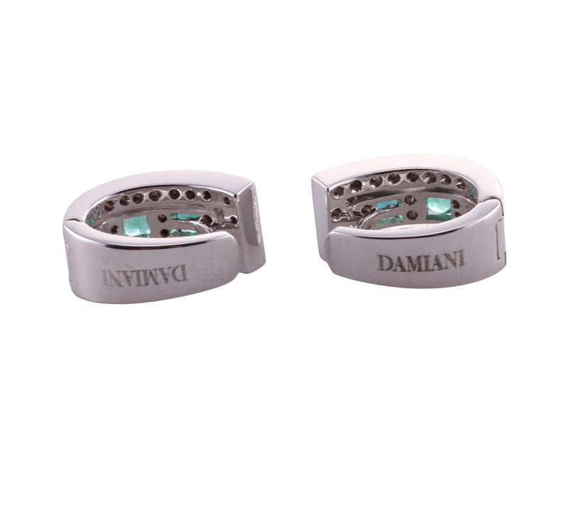 Damiani 18k Gold Diamond Emerald Hoop Earrings
