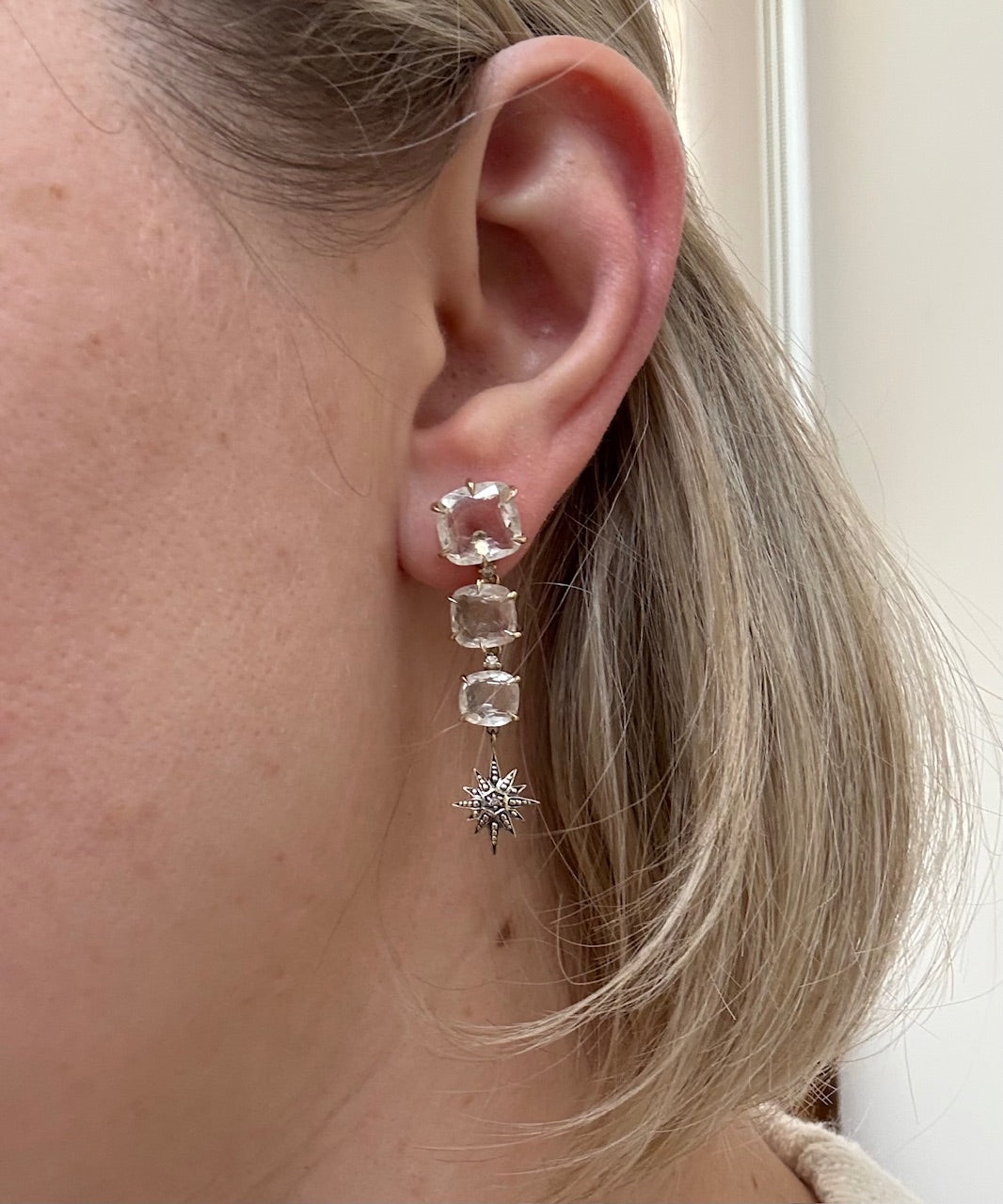 H. Stern Moonlight Noble Gold Diamond Crystal Drop Earrings