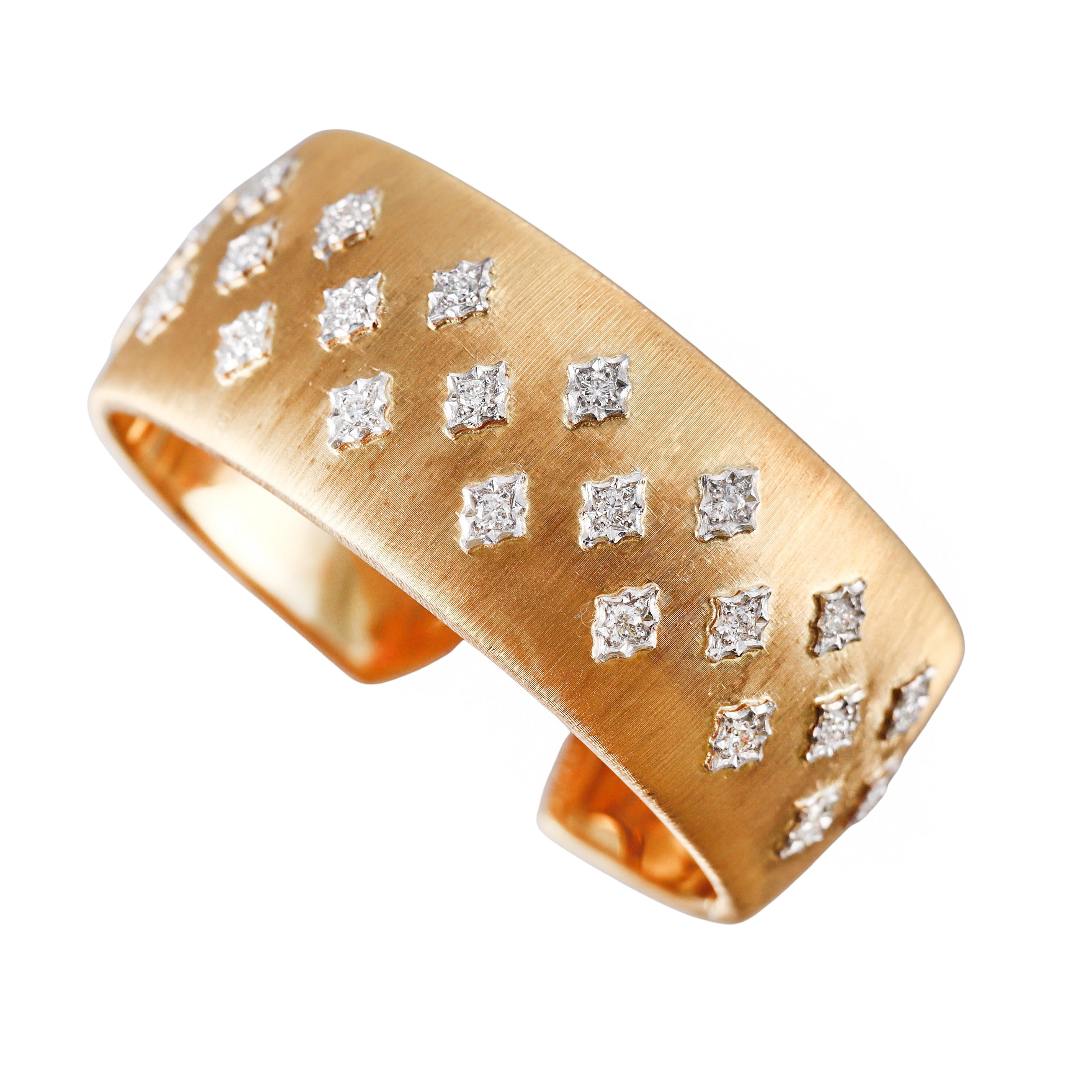 Buccellati Macri Diamond Gold Wide Cuff Bracelet