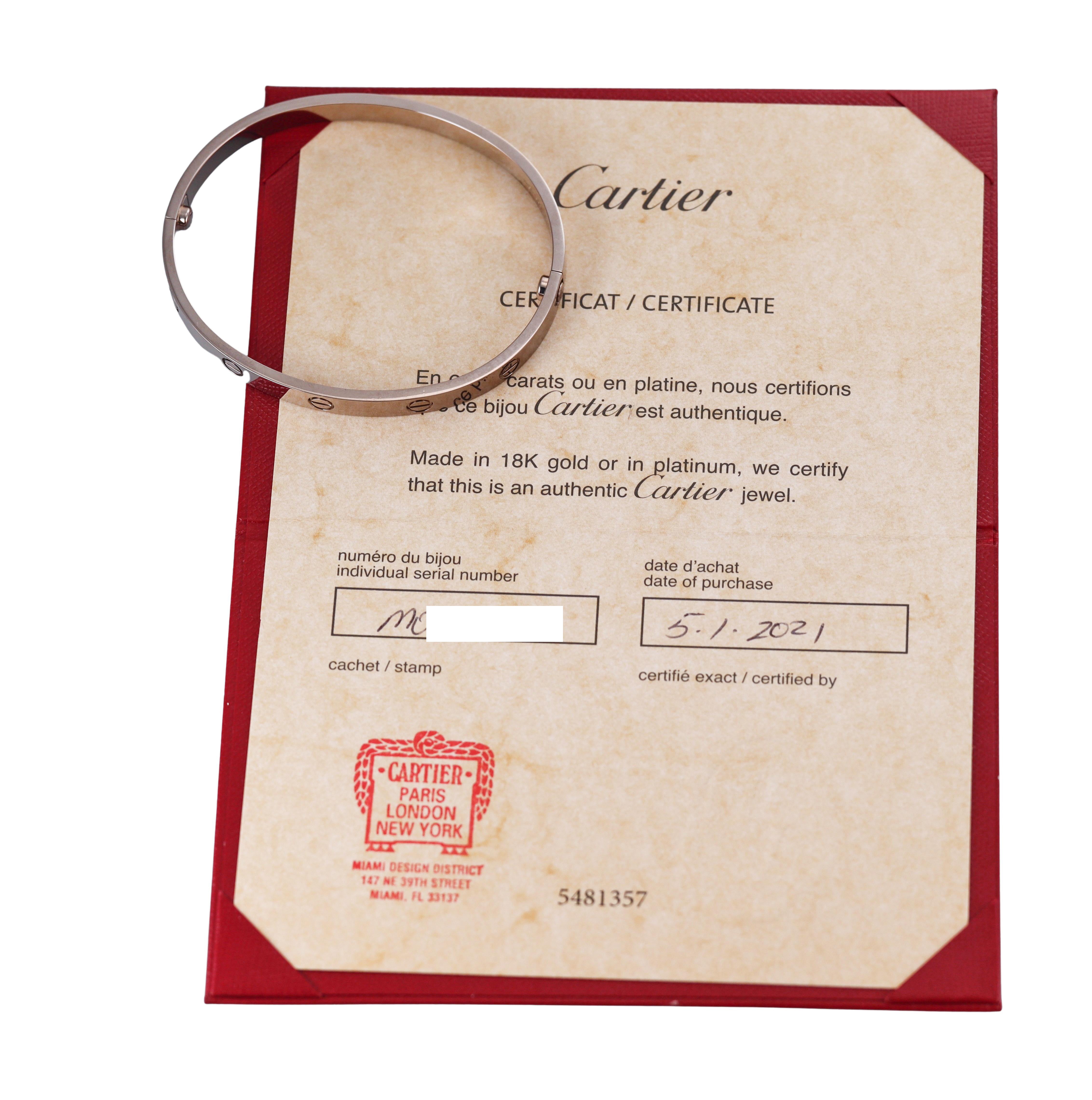 Cartier Love White Gold Bracelet Classic Model Size 19