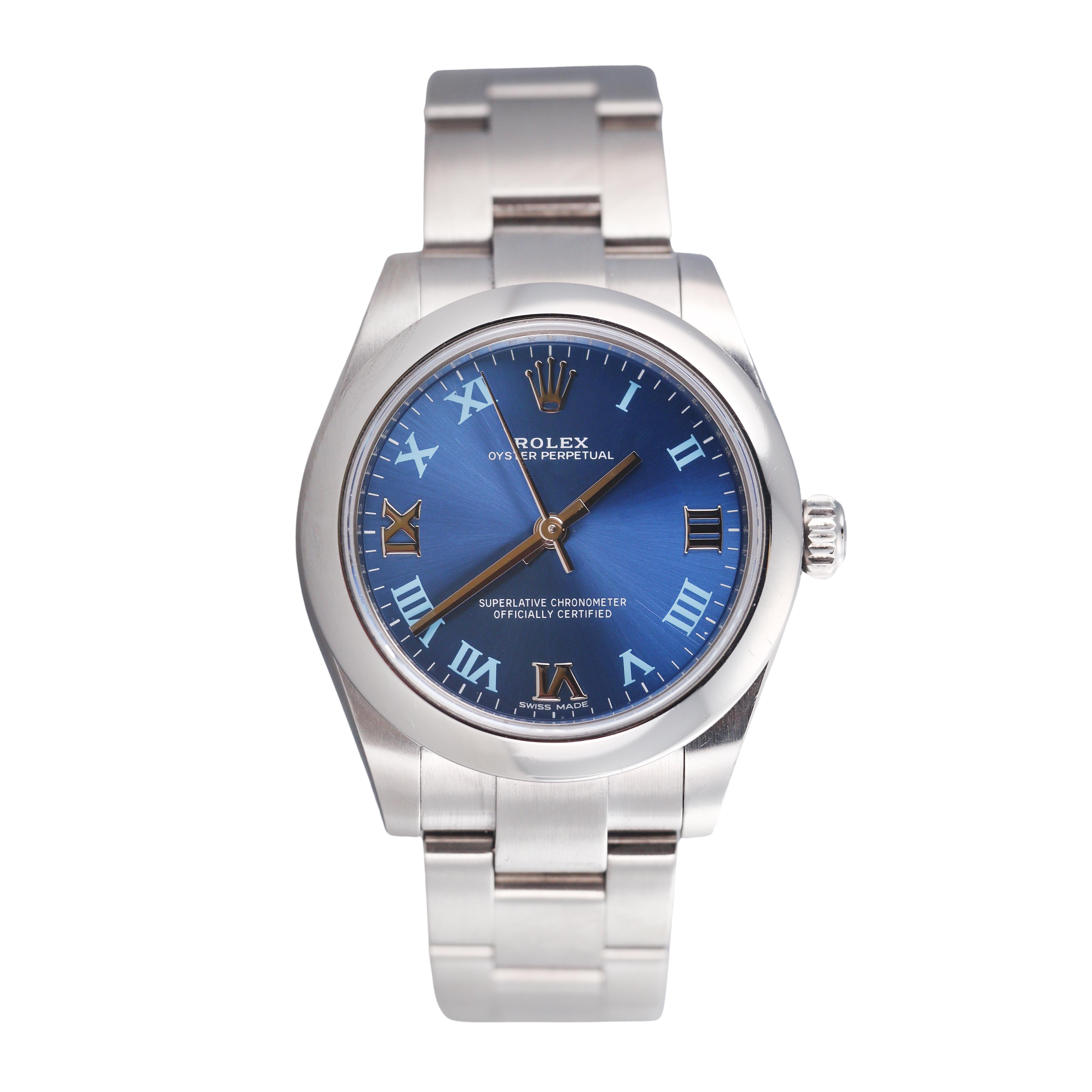 Rolex Oyster Perpetual 31mm Azzuro Blue Watch 177200-0015
