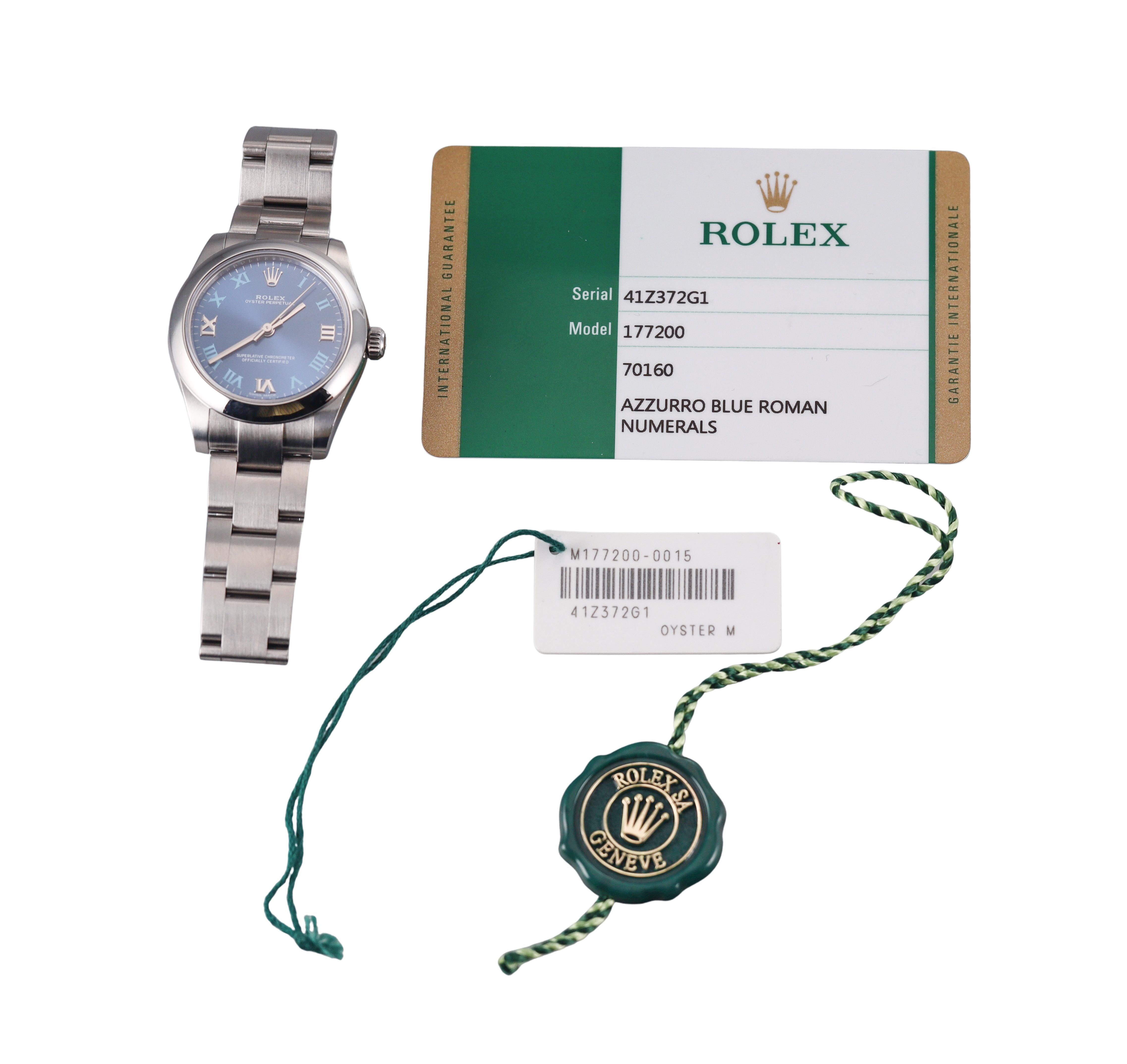 Rolex Oyster Perpetual 31mm Azzuro Blue Watch 177200-0015