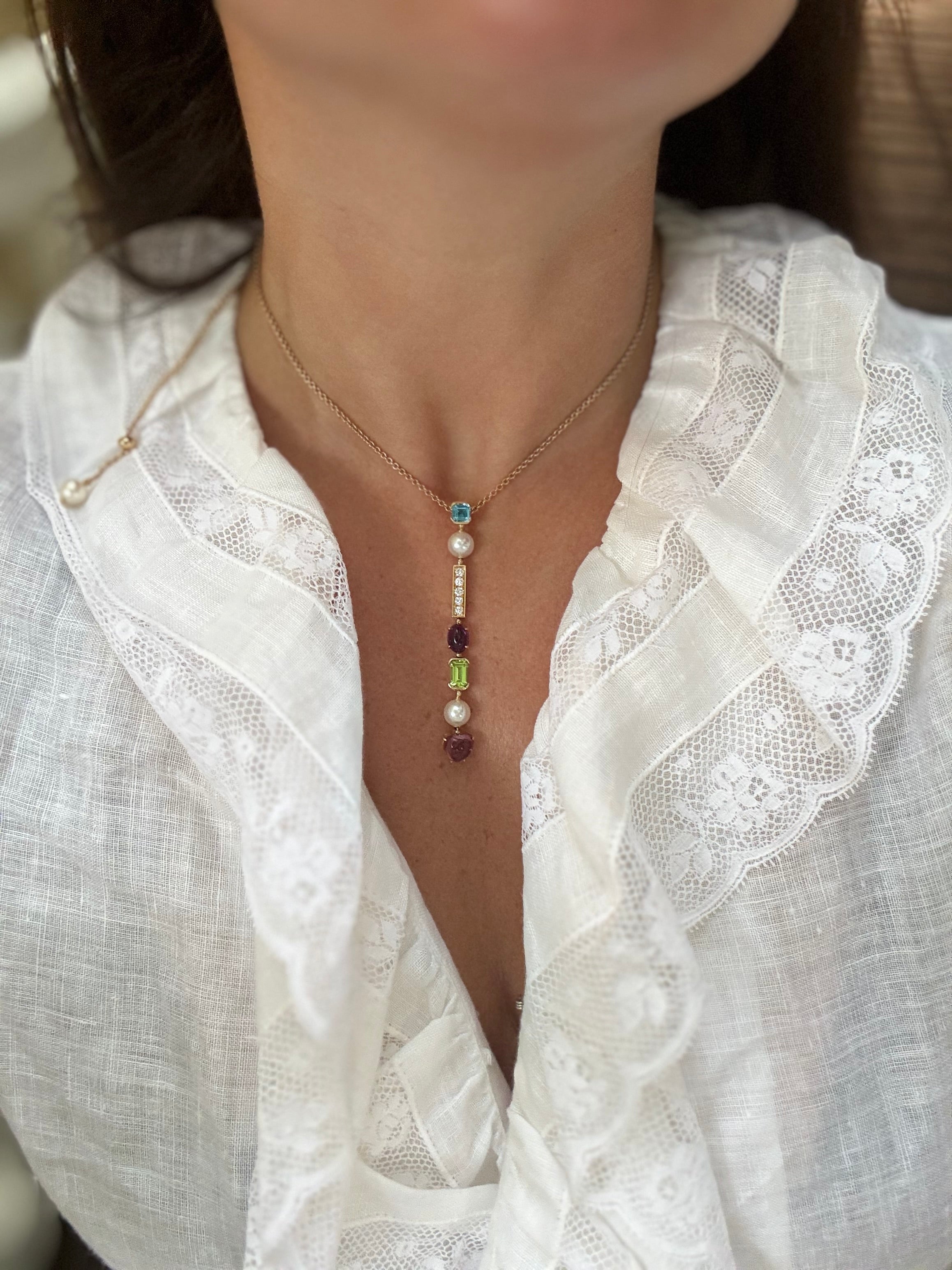 Bulgari Allegra Diamond Gemstone Pearl Pendant Necklace